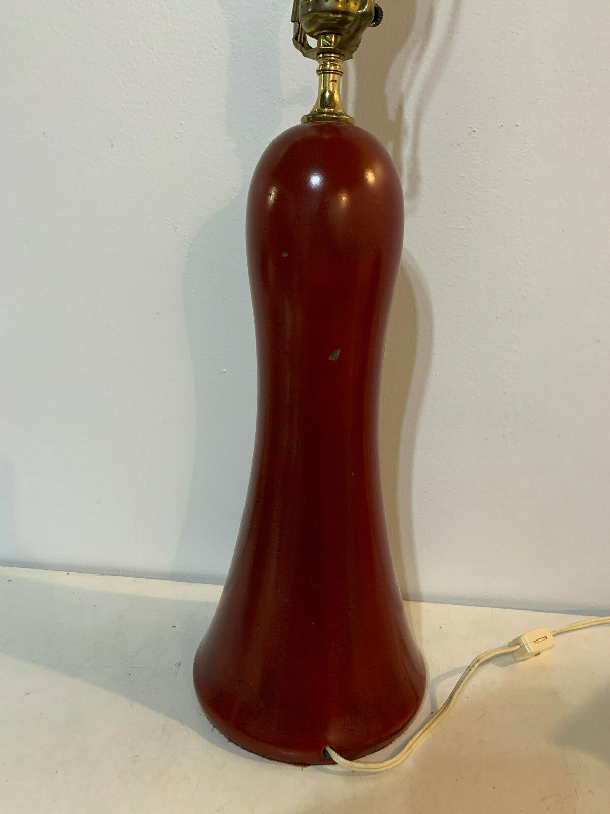 Vintage Chinese or Japanese Red Lacquer Lamp w/ Chrysanthemum Decoration