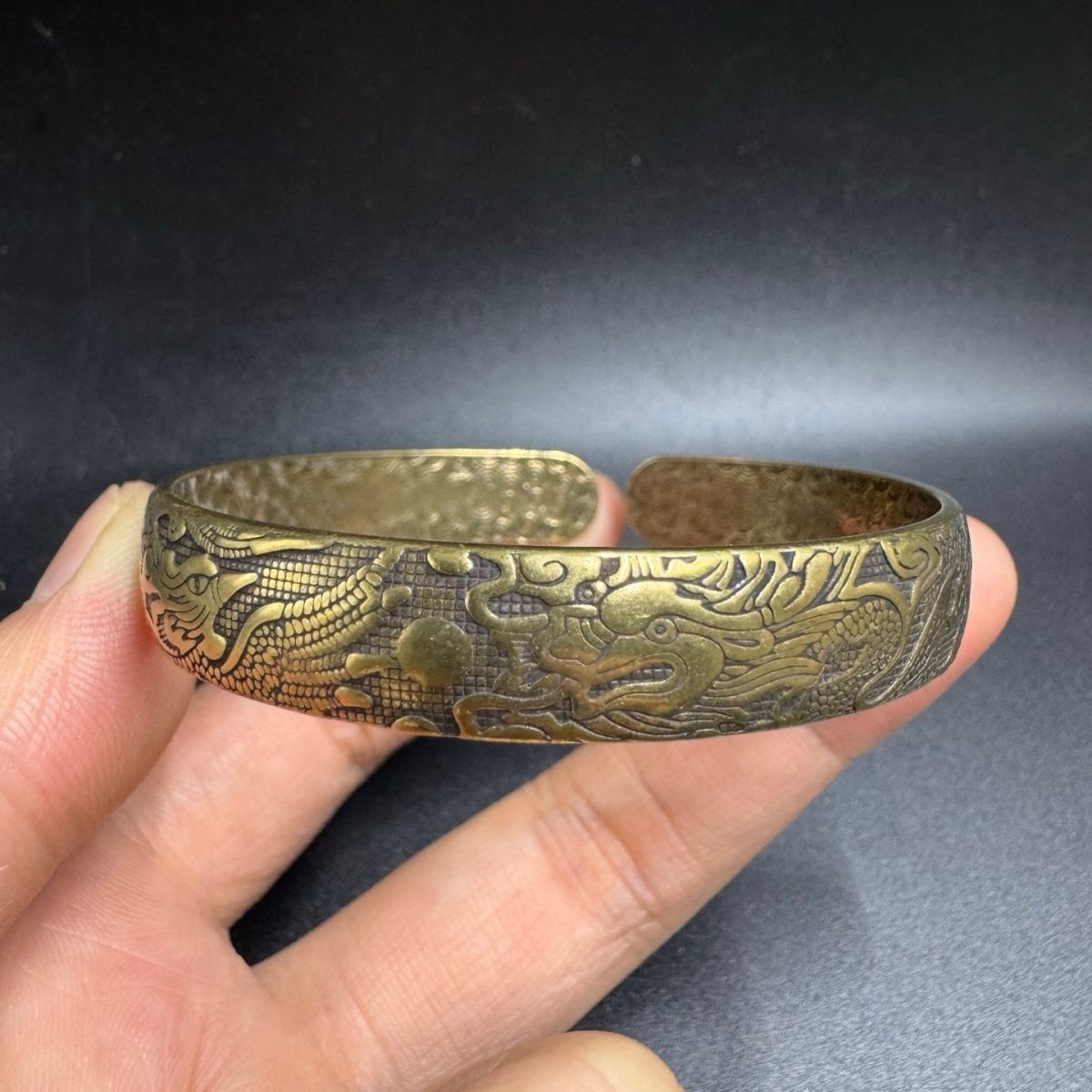 Vintage Brass Dragon Phoenix Bangle Antique Copper Open Bracelet