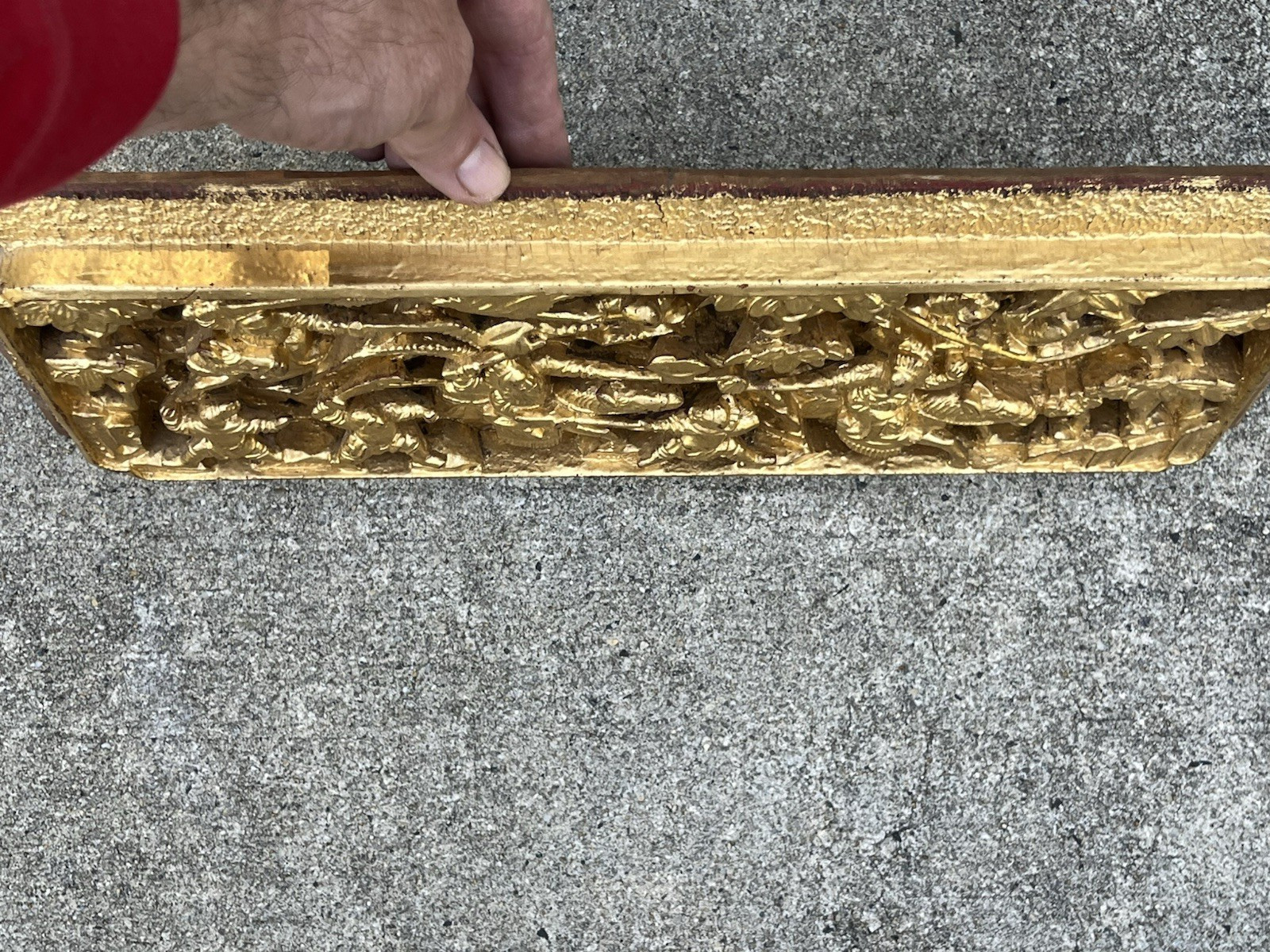 Antique Asian Chinese Gold Gilded Carved Warrior Wood Panel