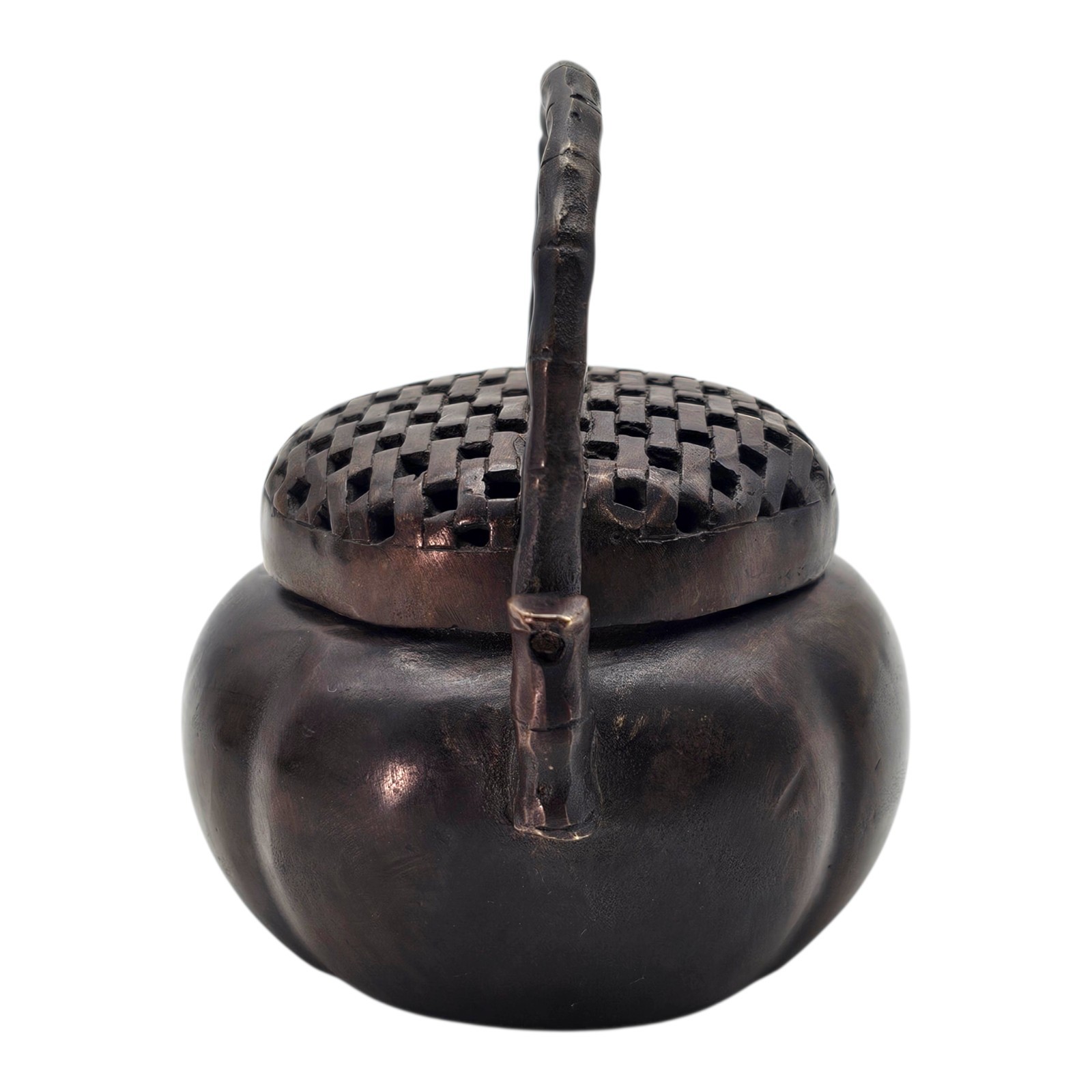Chinese Bronze Xuande Mark Incense Burner Xianglu Hand Censer Bamboo Handle 4″