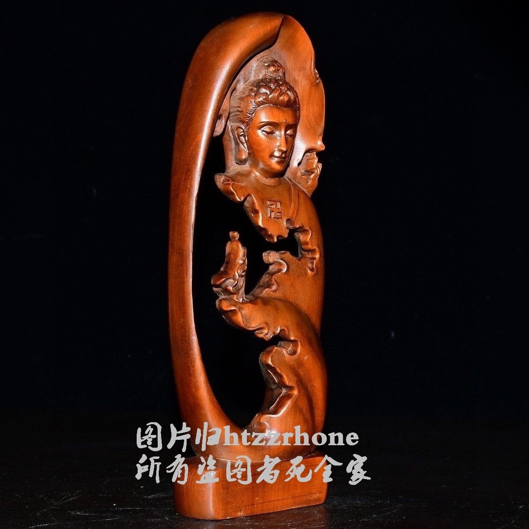 8″ Antique Boxwood Carved Sakyamuni Buddha Statue Monk Buddhism Zen Hom Decor