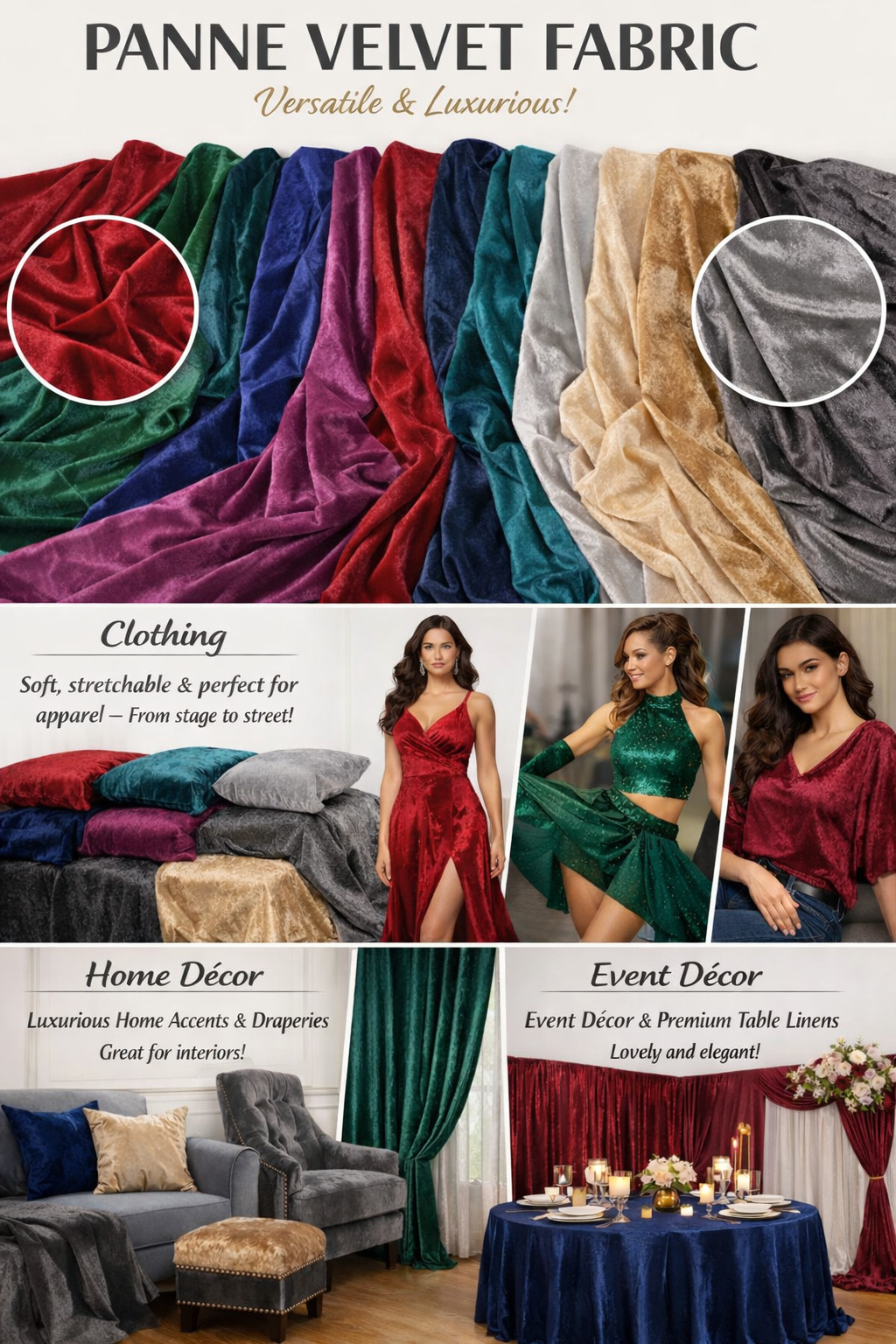 Sedona Designz 100% Panne Velvet Velour Fabric by The Yard, 60 Inches Wide