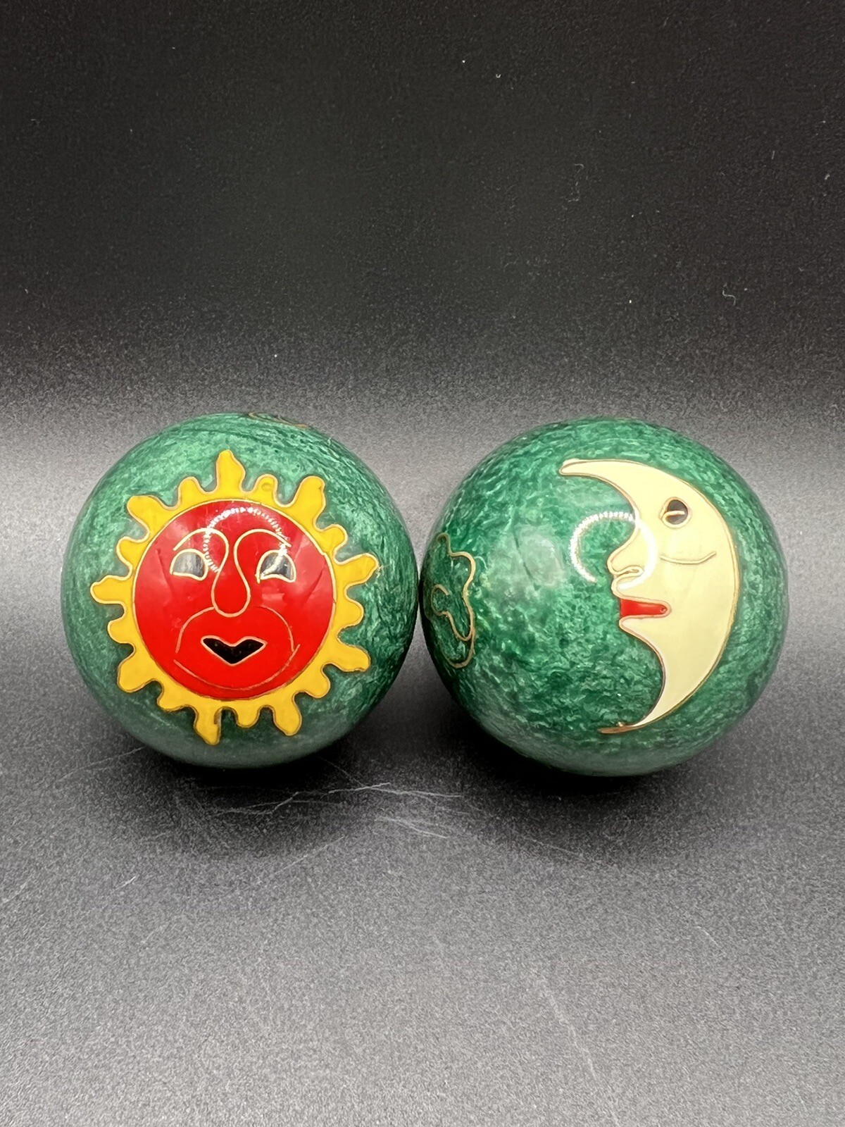 Vintage 1980’s Ben-Wa Meditation Relaxation Chiming Balls Enamel Sun And Moon
