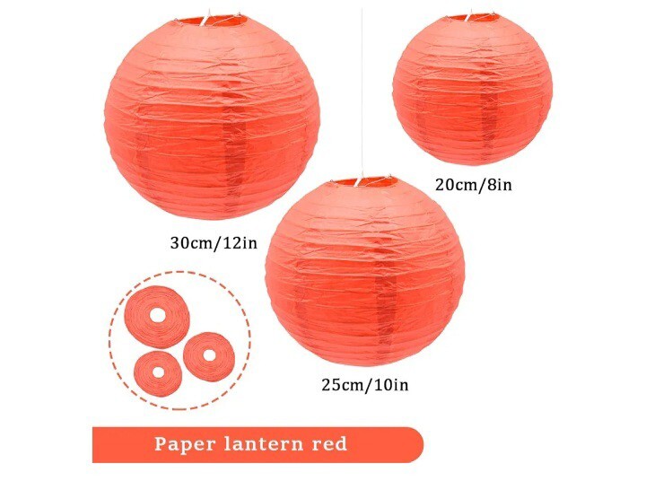 15 Pcs Red Decorative Chinese Japanese Hanging Paper Lanterns Assortment Sizes