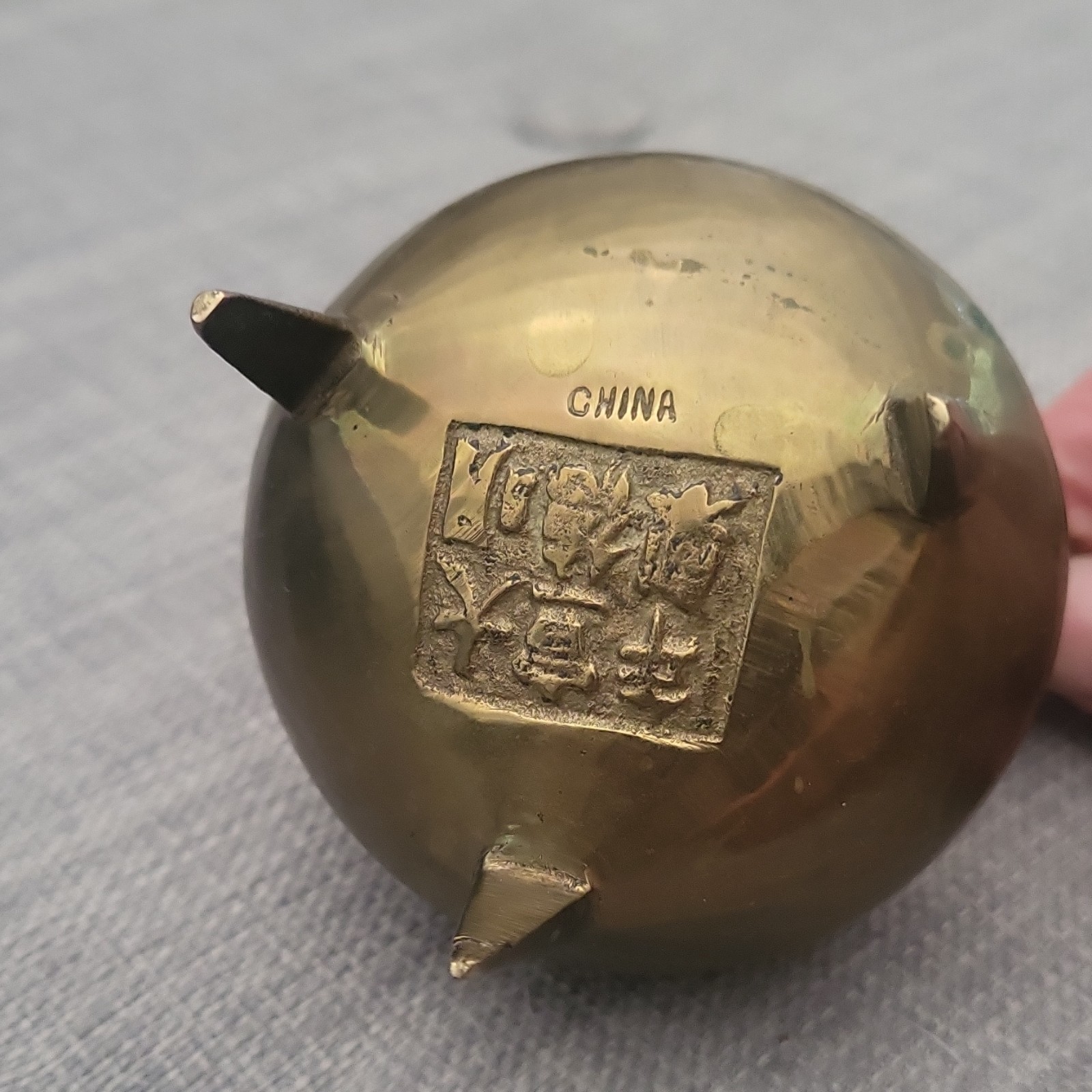 Chinese Brass Tripod Incense Burner Censer w/ Lid, Stamped “CHINA”