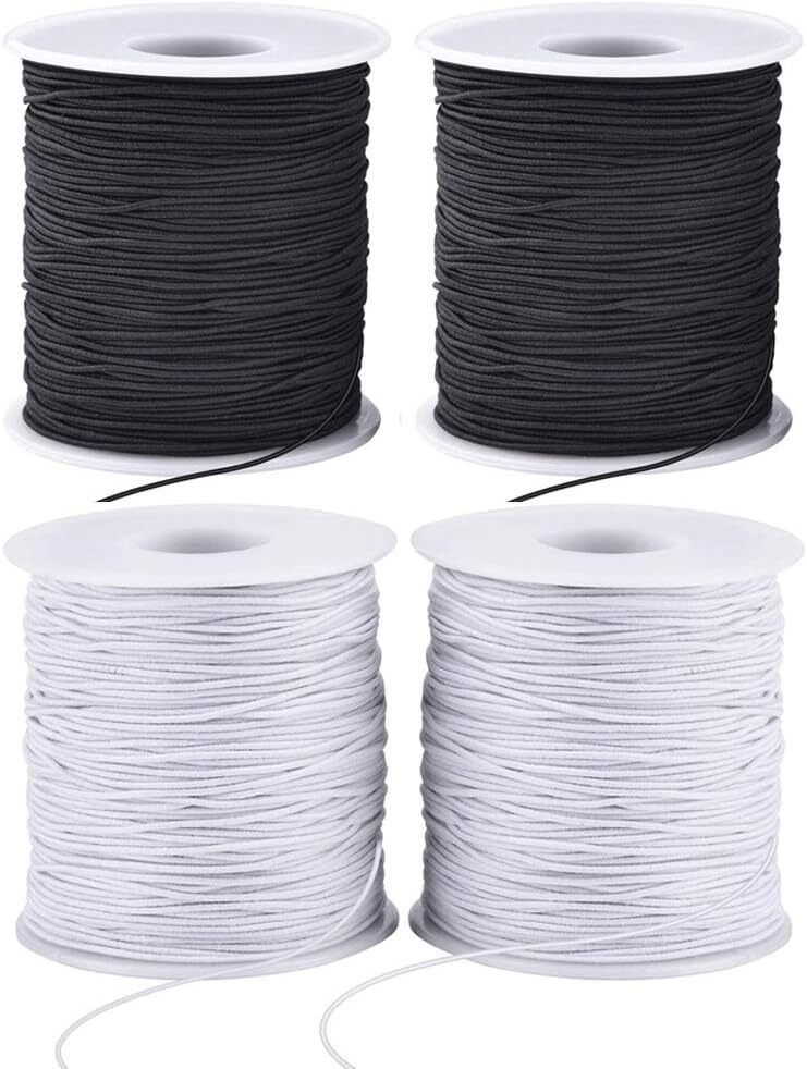 Stretchy String for Bracelets, 4 Rolls 1 mm Sturdy Elastic Black and White