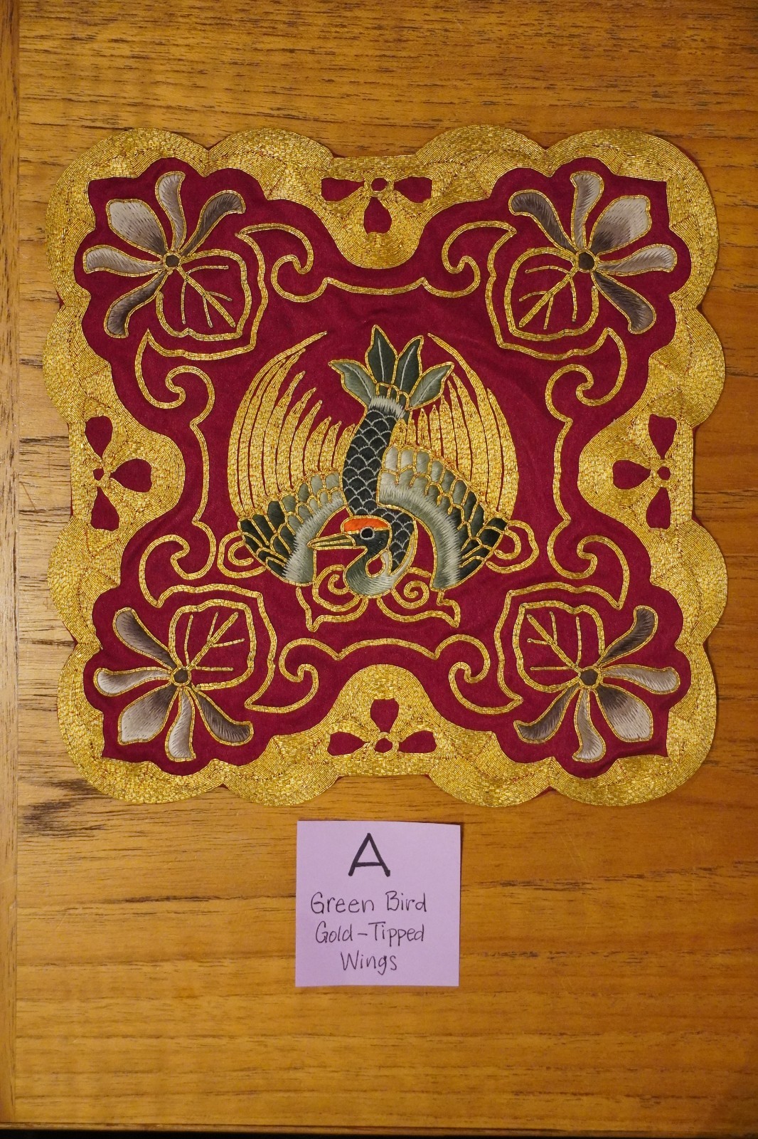 3 Vintage Chinese Embroidered Silk Crane Medallion Mats 7 3/4″ Inch Metal Thread