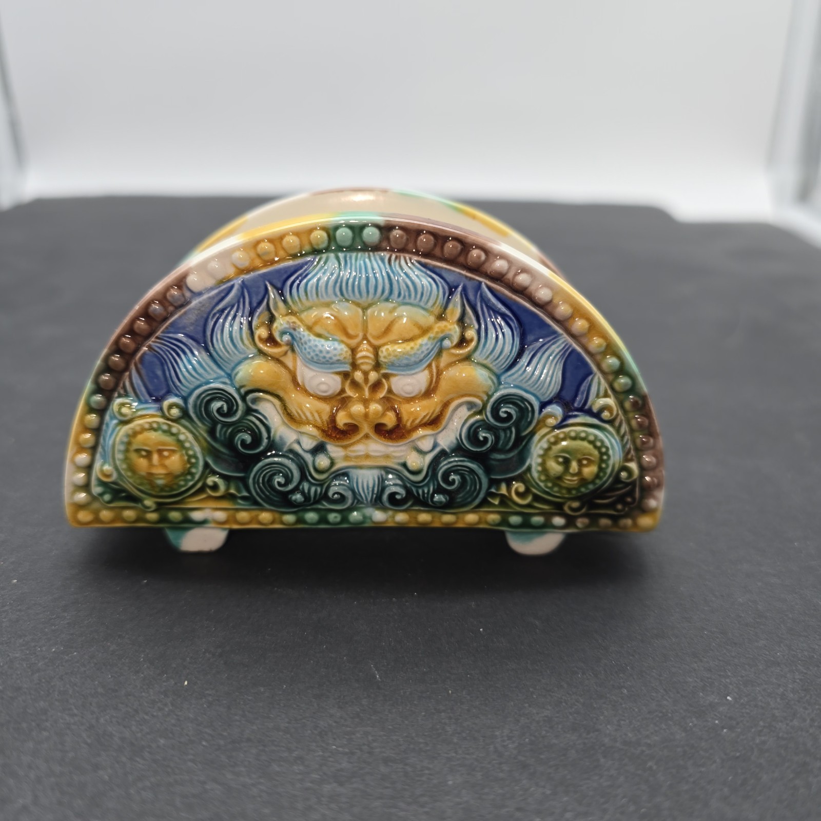 Chinese Tang Style Multi Colored Glazed Ceramic Letter/Card Holder 2.25″ x 4″