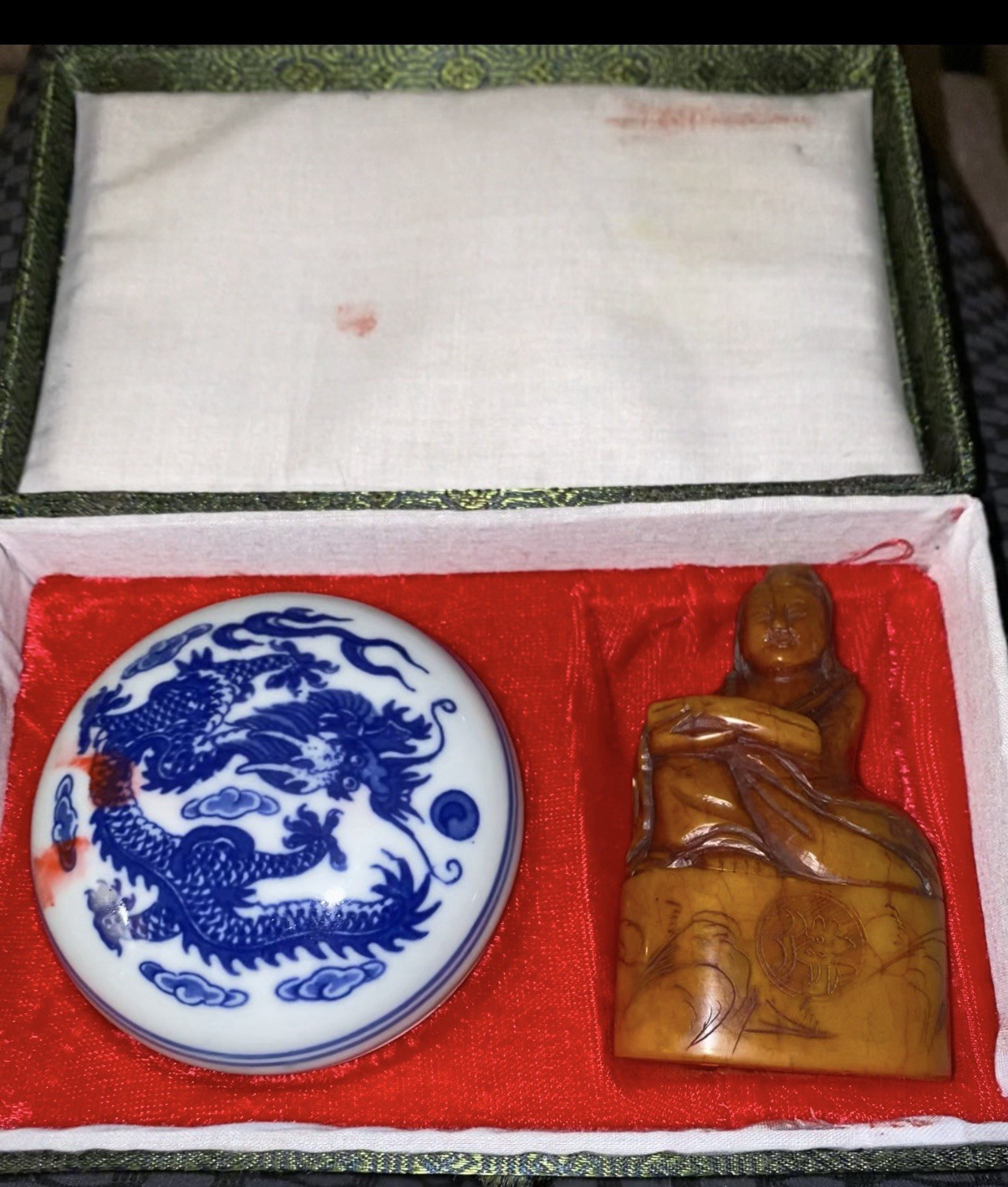 Chinese Carved Stone Seal Inscription SHELLEY Porcelain Scholar Set 1950s-80s