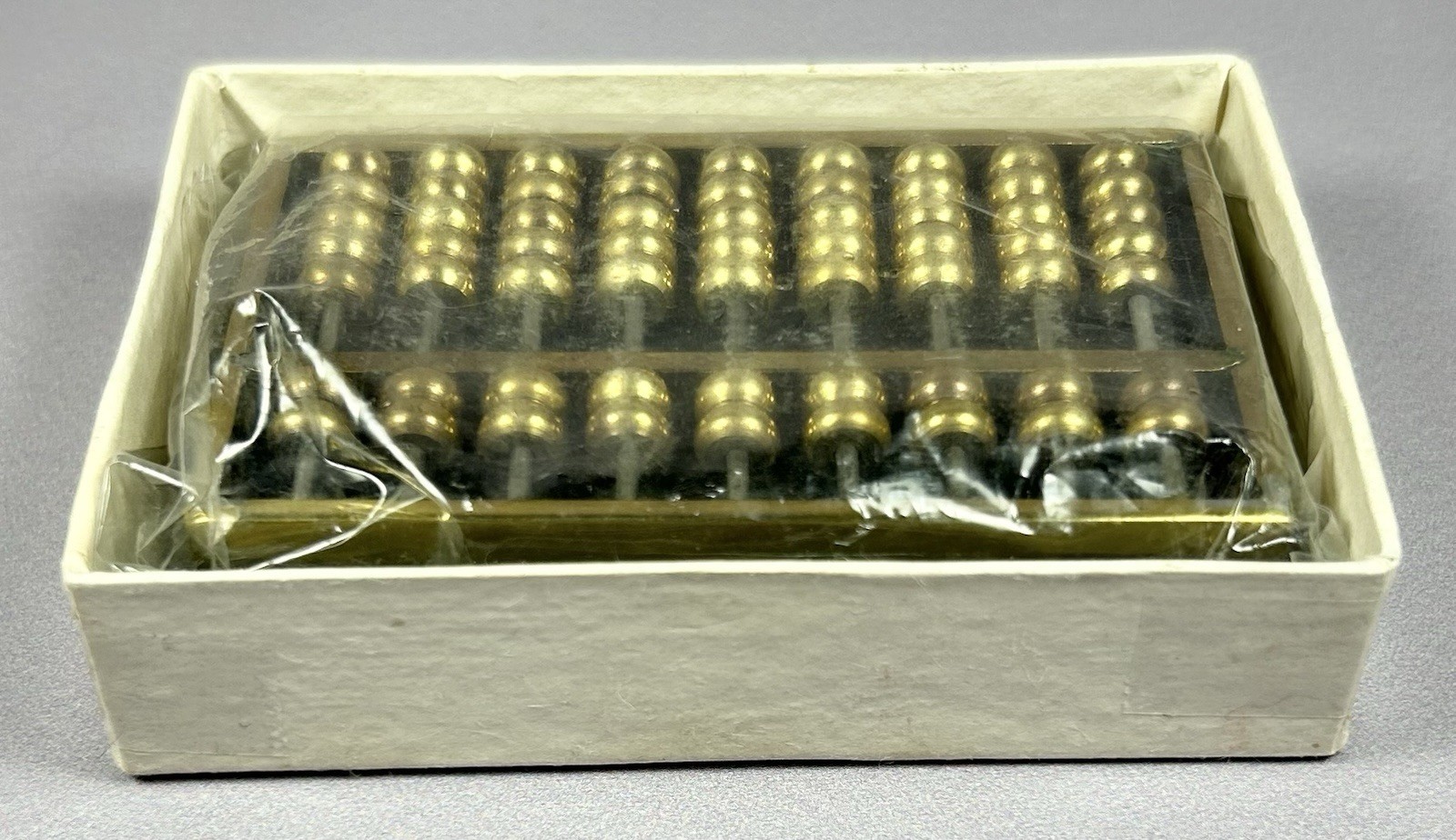 Vtg Miniature Asian Abacus Green Marble Base Brass Beads 3.25” X 2.25” Game