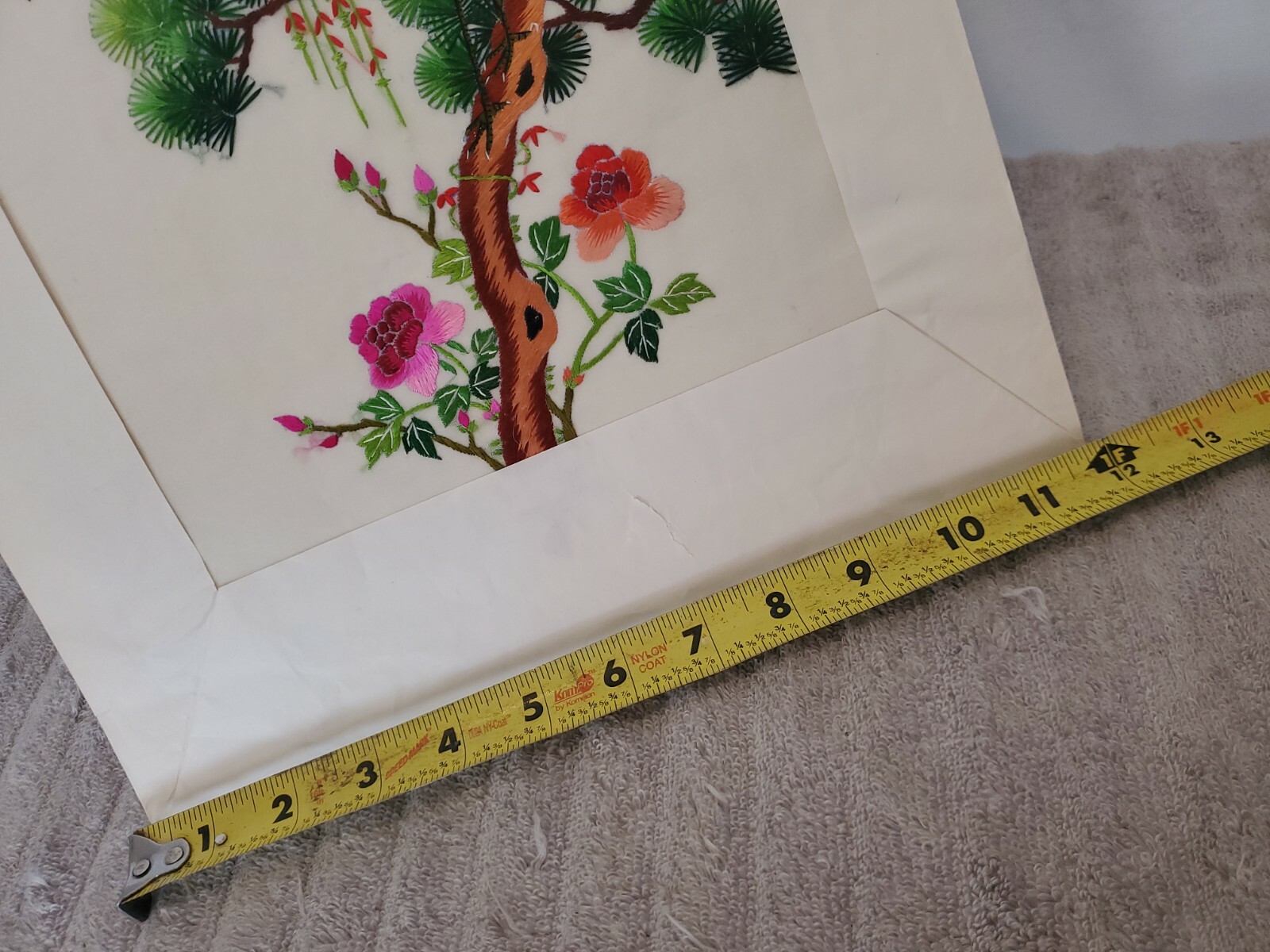 Asian Oriental Silk Art Embroidery ~ CRANE in PINE ~ 12”x 16” ~ Unframed