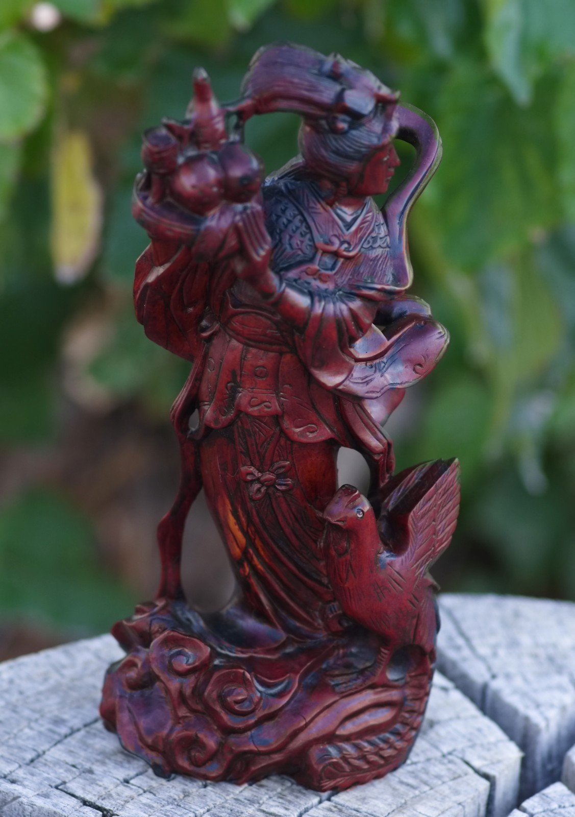 Boxwood Hand Carved Quan Yin Phoenix China 1950’s MAGNIFICENT SKILLFULL ART!