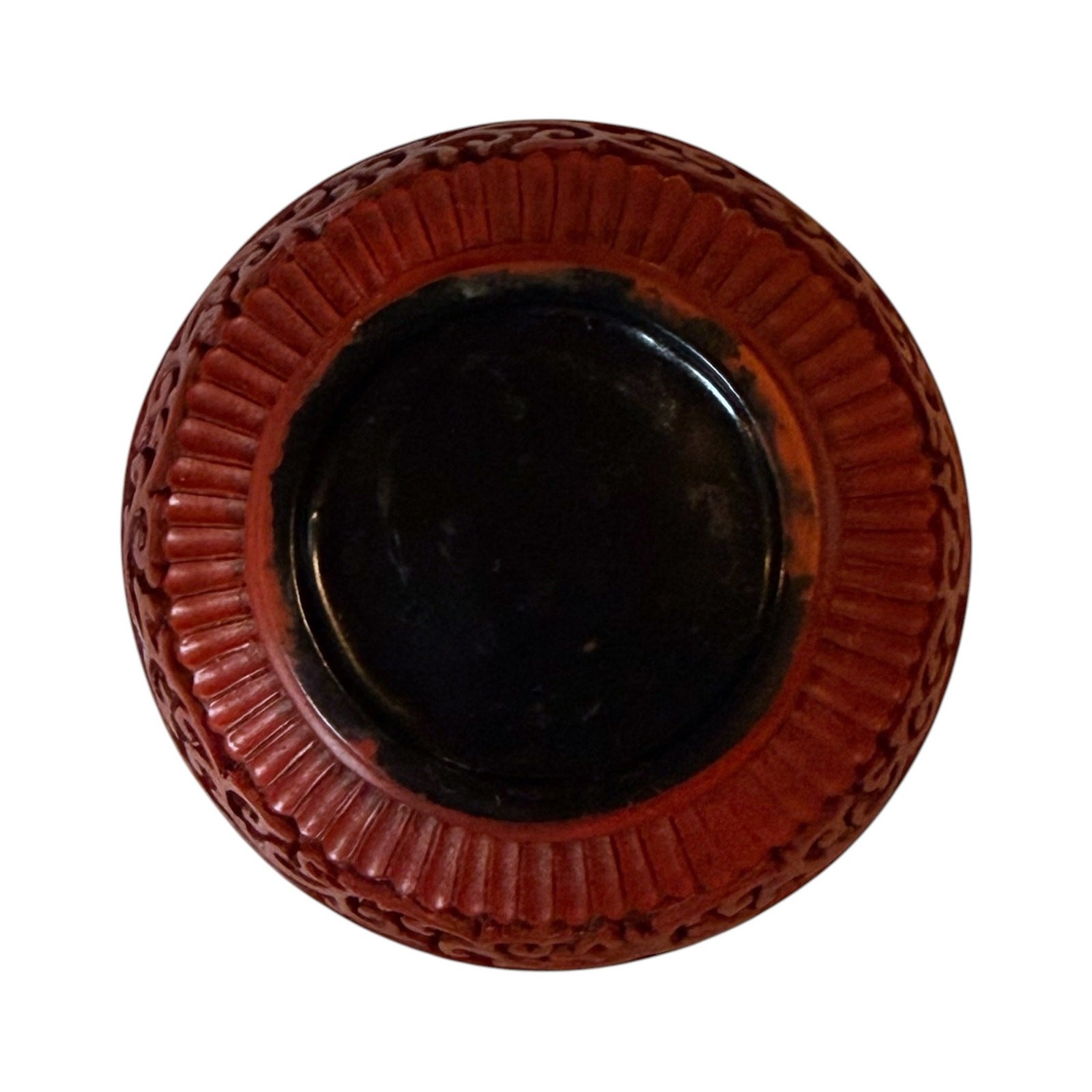 Antique Chinese Cinnabar Hand Carved Floral Peonies Ink Trinket Box 3.25” x 2”