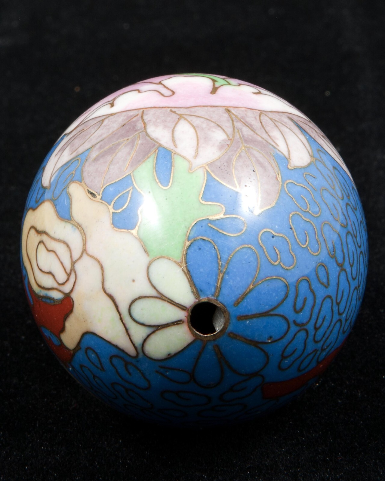 VTG Chinese Floral on Blue Cloisonne Enamel Metal Egg 2-1/2″ Tall w/Stand