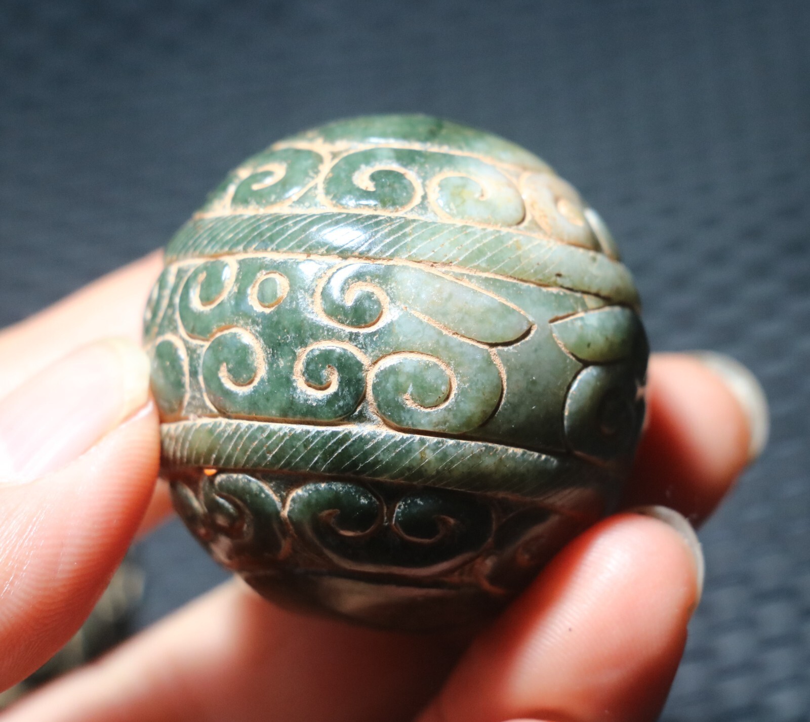Pair of Chinese Hetian Old JADE Linking Fortune Large Ball Sphere Treasure 40MM