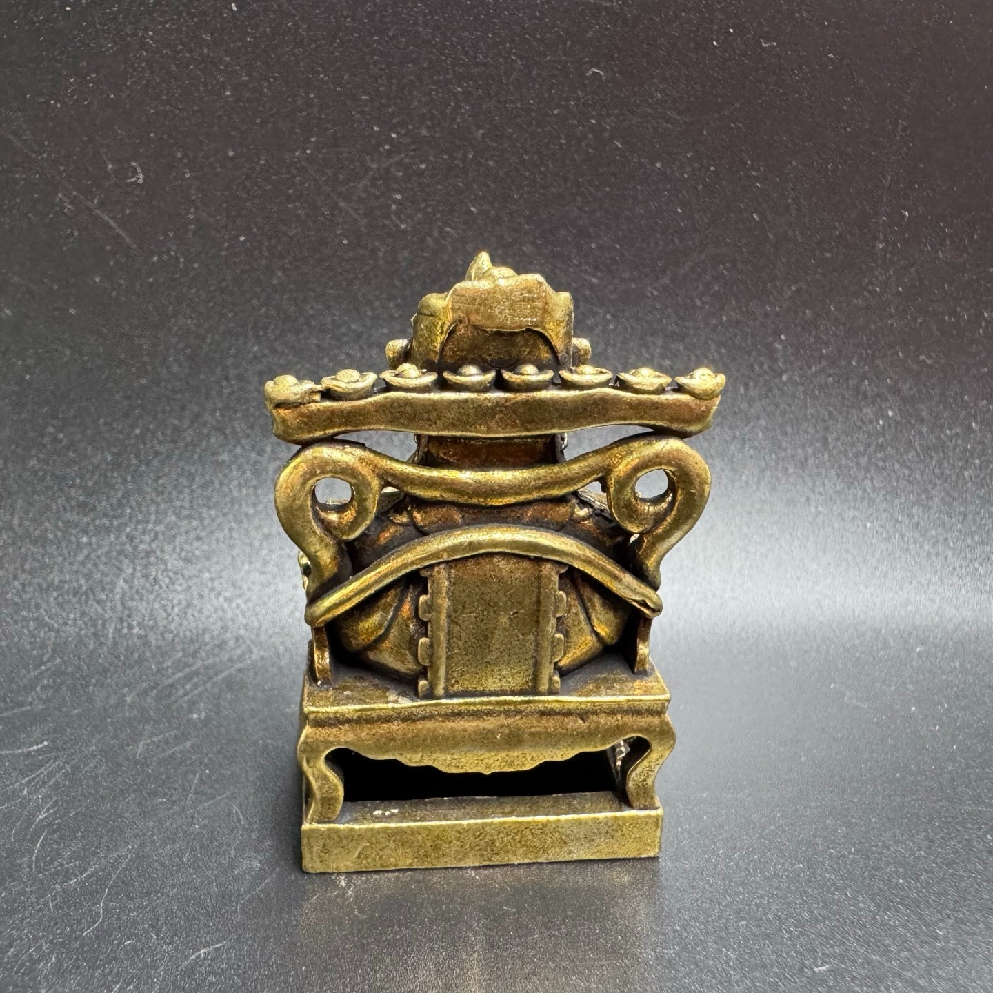 Vintage Brass God of Wealth Mini Statue Holding Gold Ingot Feng Shui Lucky Desk