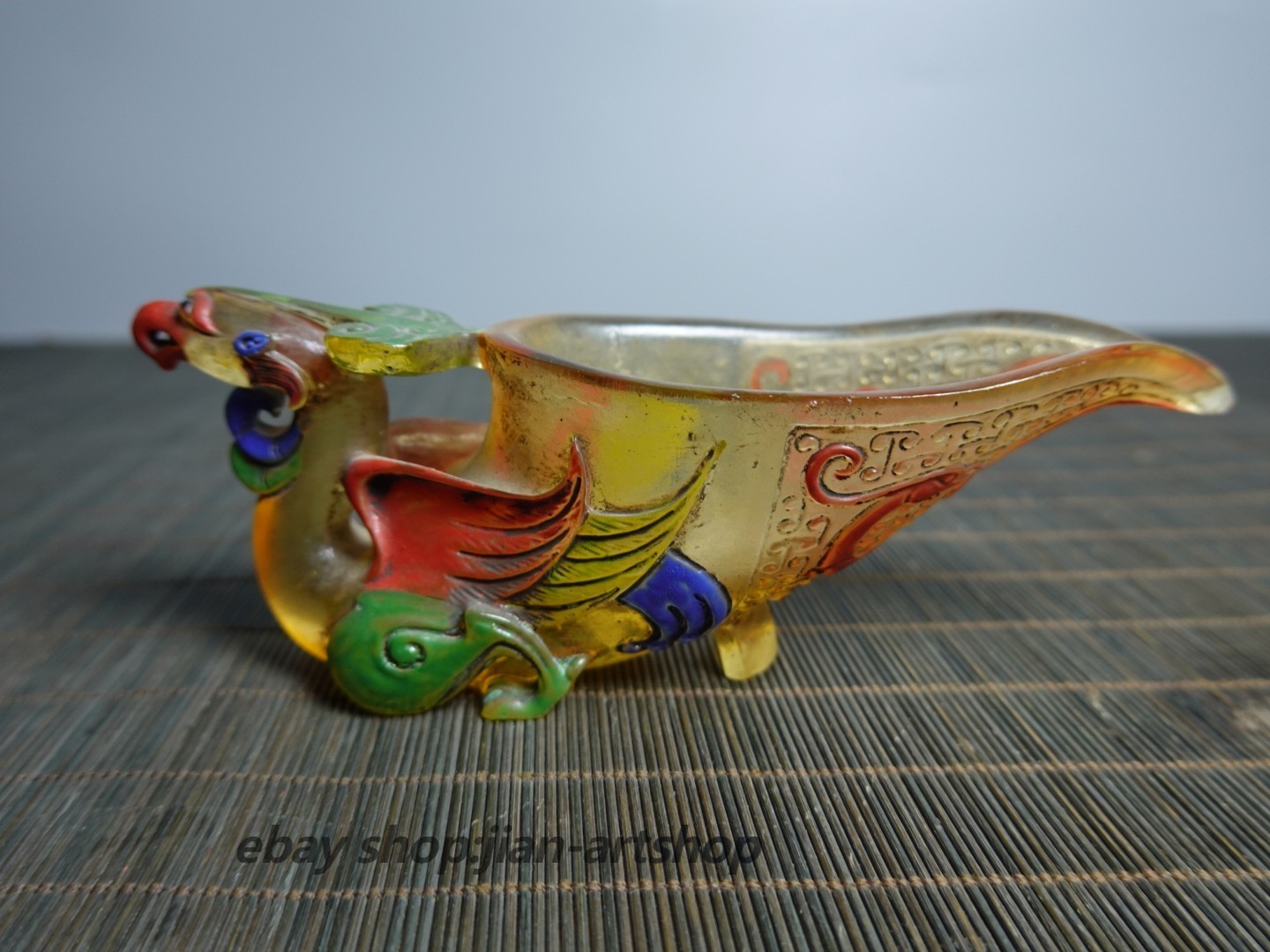 6.3″ Collect China Coloured Glaze Painted Phoenix-shaped Gong Wine Vessel Cup