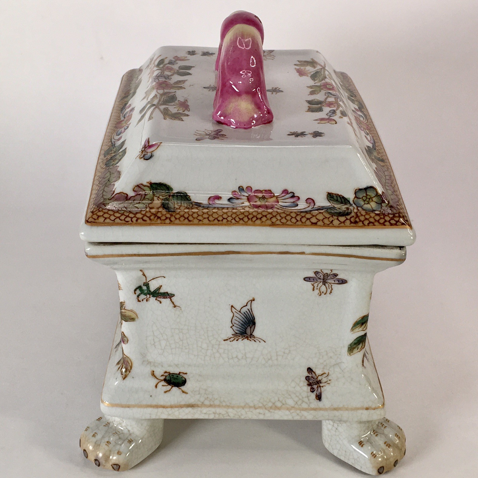 Vintage Hua Ping Tang Zhi Porcelain Chinese Bird Trinket Box Hand Painted
