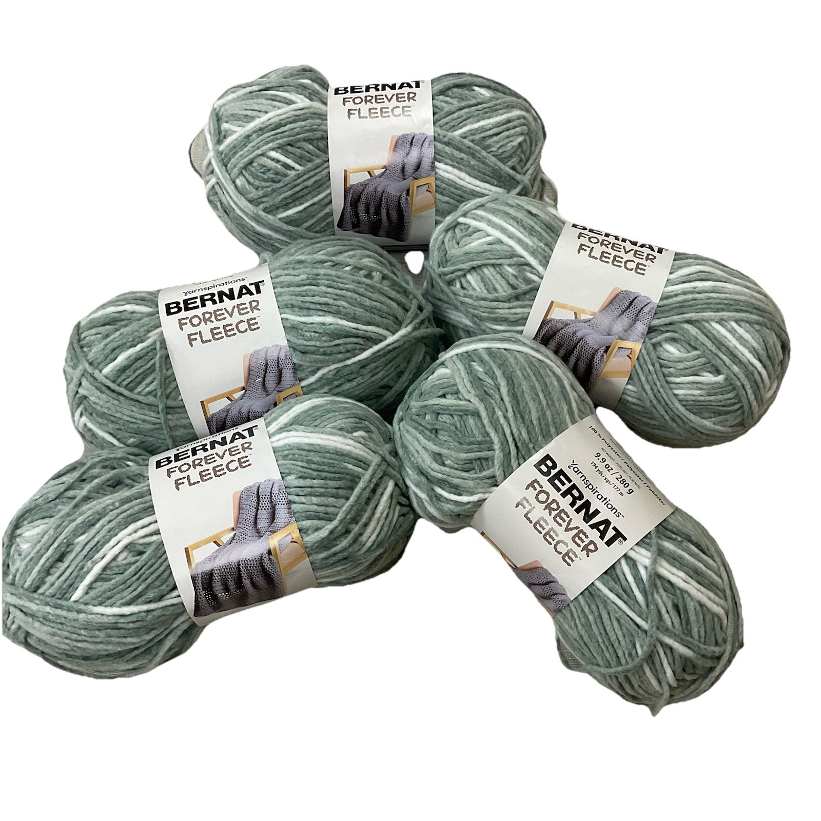 Bernat FOREVER FLEECE Tea Tree Polyester 9.9 oz 194 Yd Super Bulky Yarn Lot Of 5