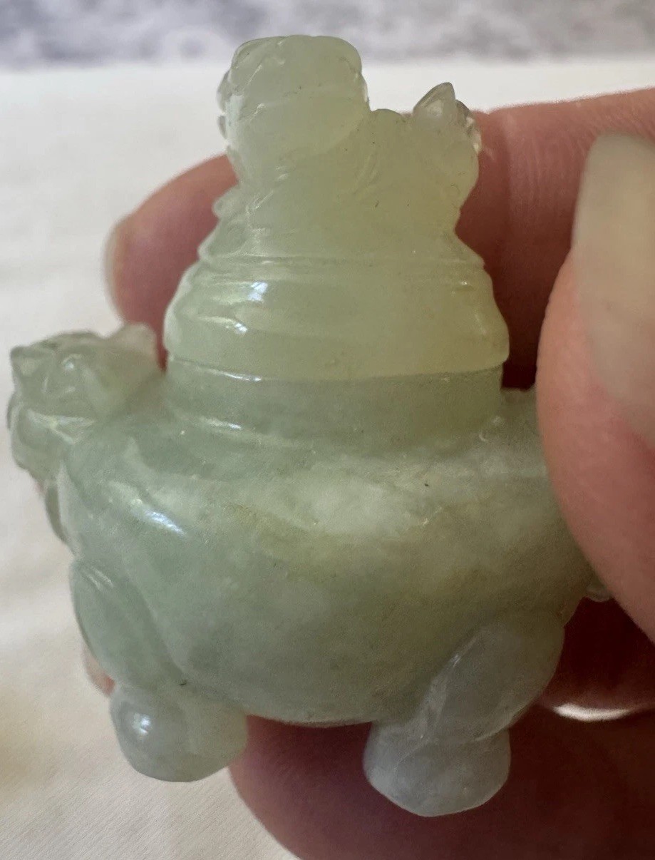 2 Vintage Rare Chinese Carved Jade – Miniature Foo Dog Incense Burners