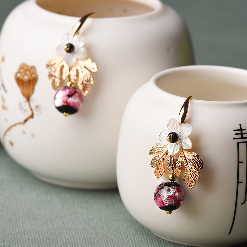 Chinese Coloured Glaze/Conch Flower/Alloy Tibetan Style Vogue Earbob Earrings
