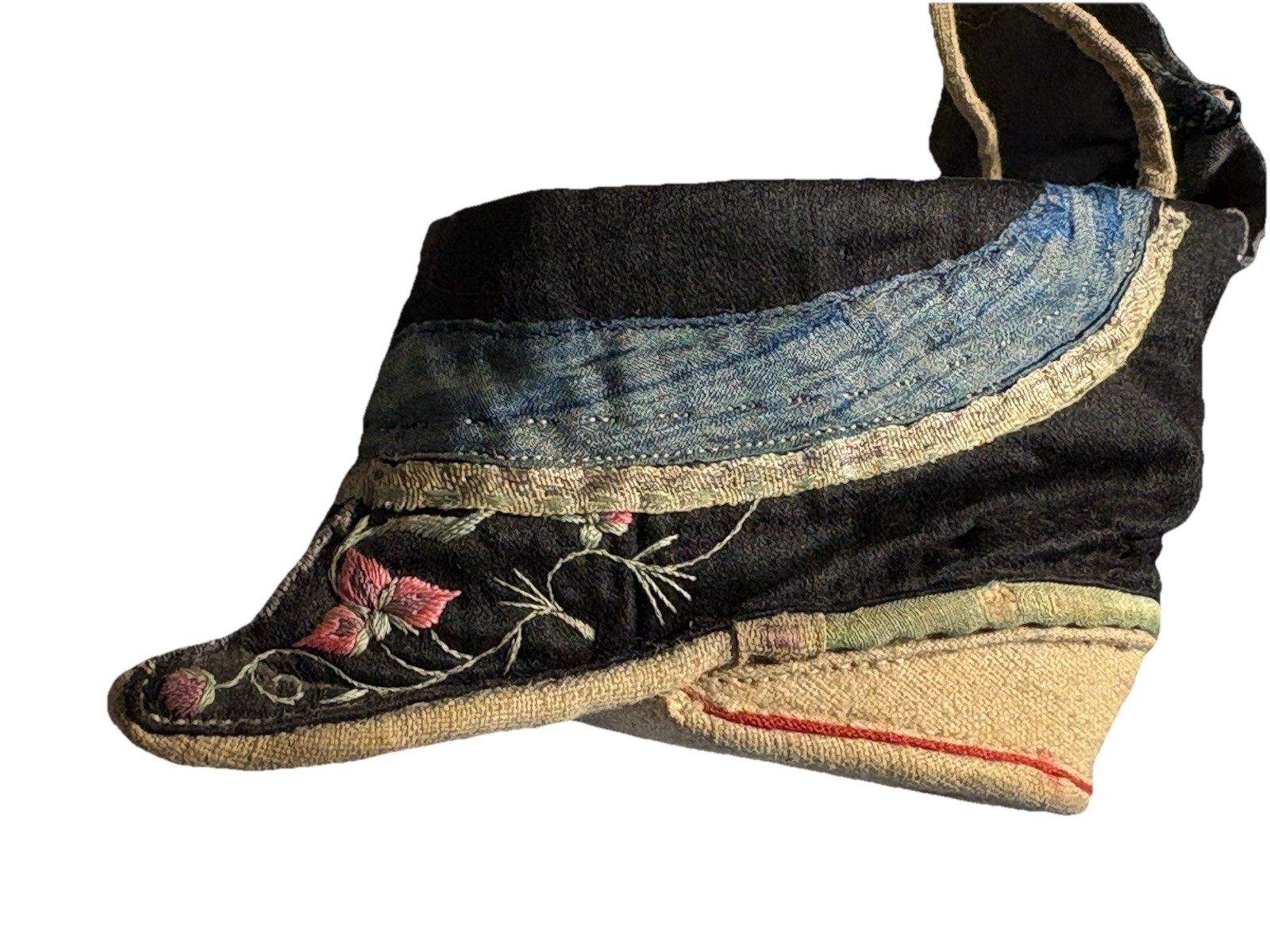 Antique Chinese 19th Cen Qing Dynasty Silk Embroidered Lotus Bound Foot Shoe 4″