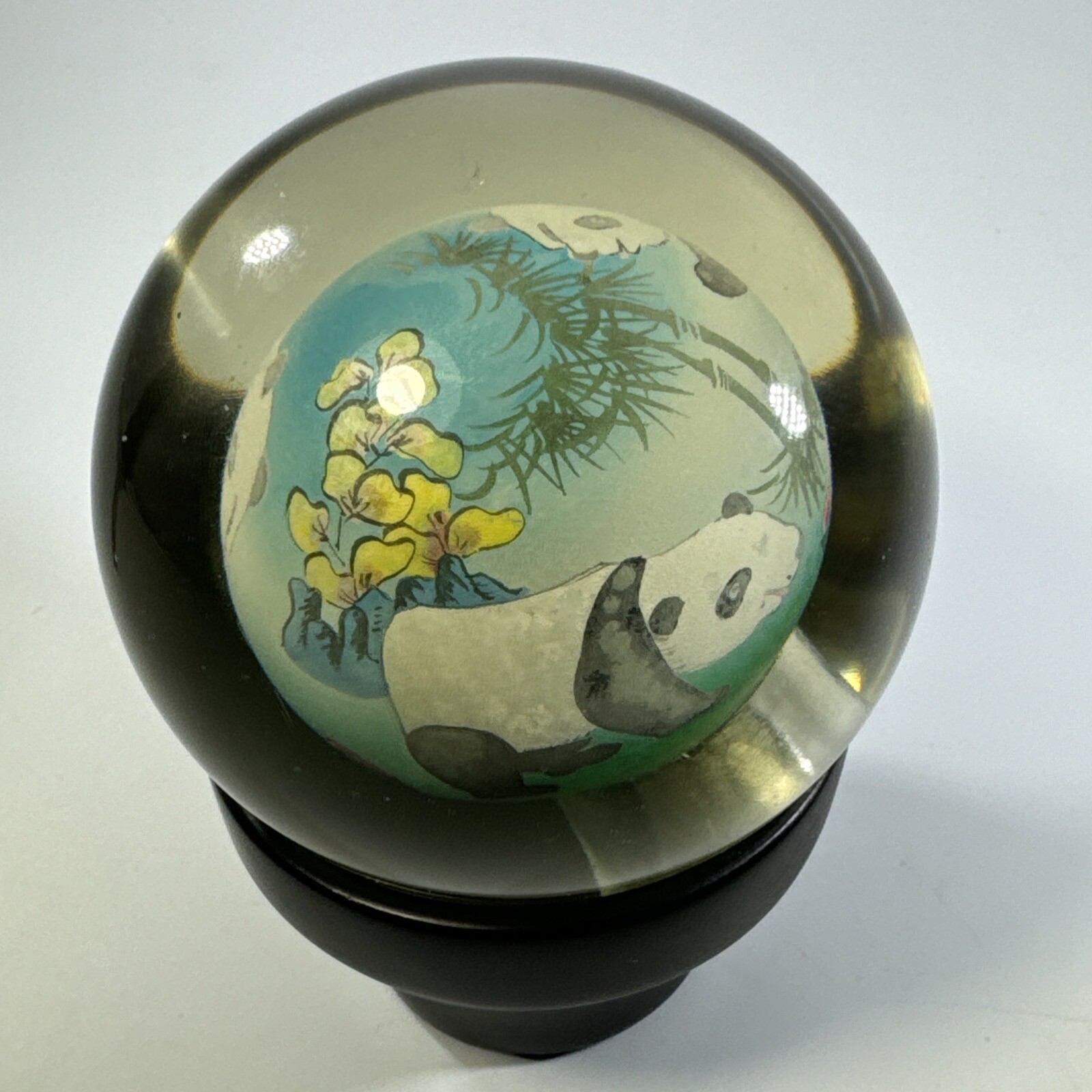 Chinese Hand painted Inside Reverse Art Panda Glass Globe