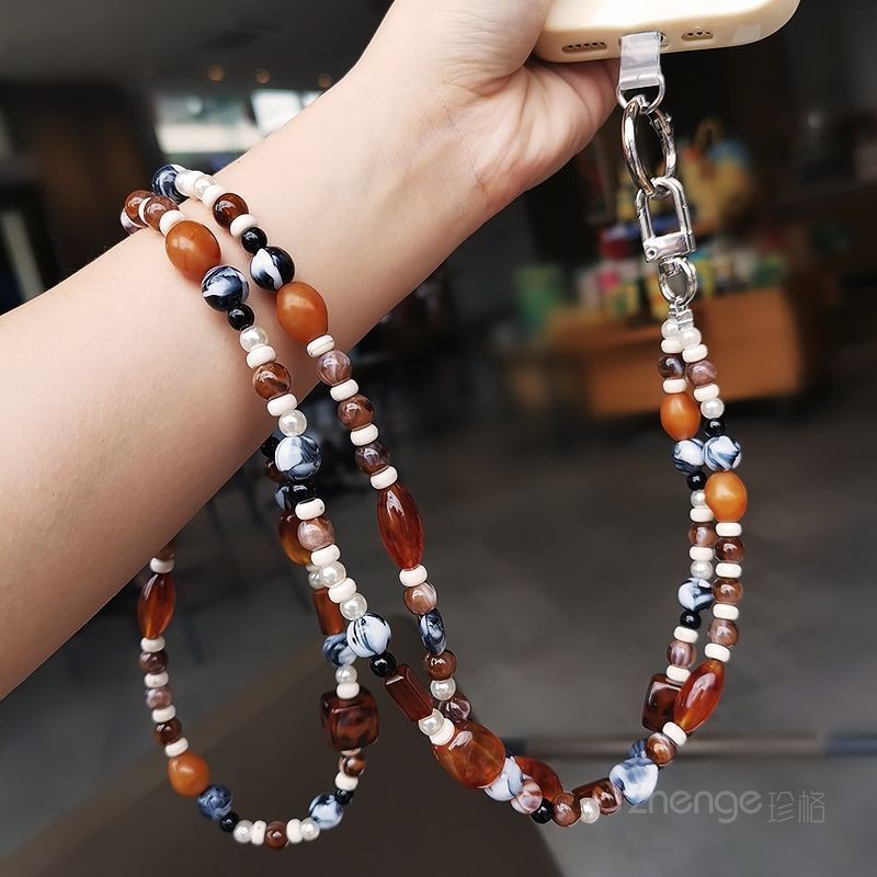 Retro Beaded Phone Chain Long Hanging Strap Universal Phone Accessory
