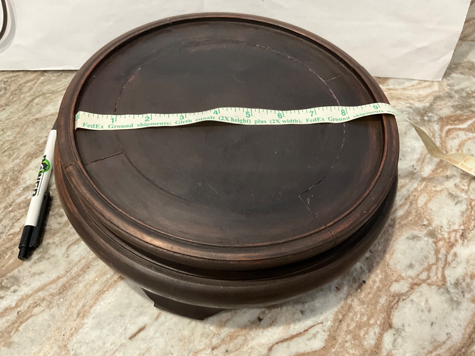 LARGE 11 in Vintage Chinese rosewood tone Wood Display Stand 9.25 in ID riser