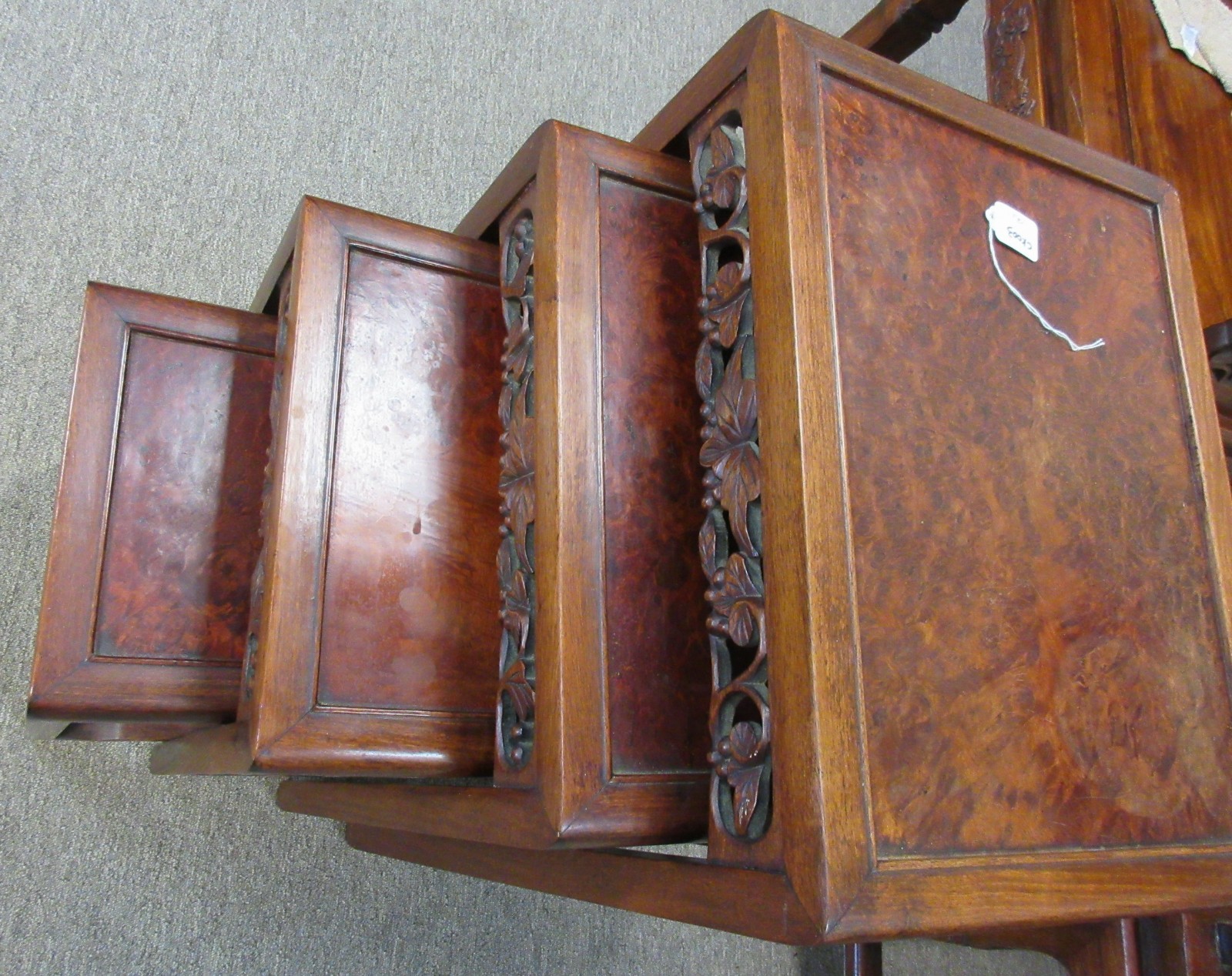 Chinese solid wood carved openwork four-piece flower stand set