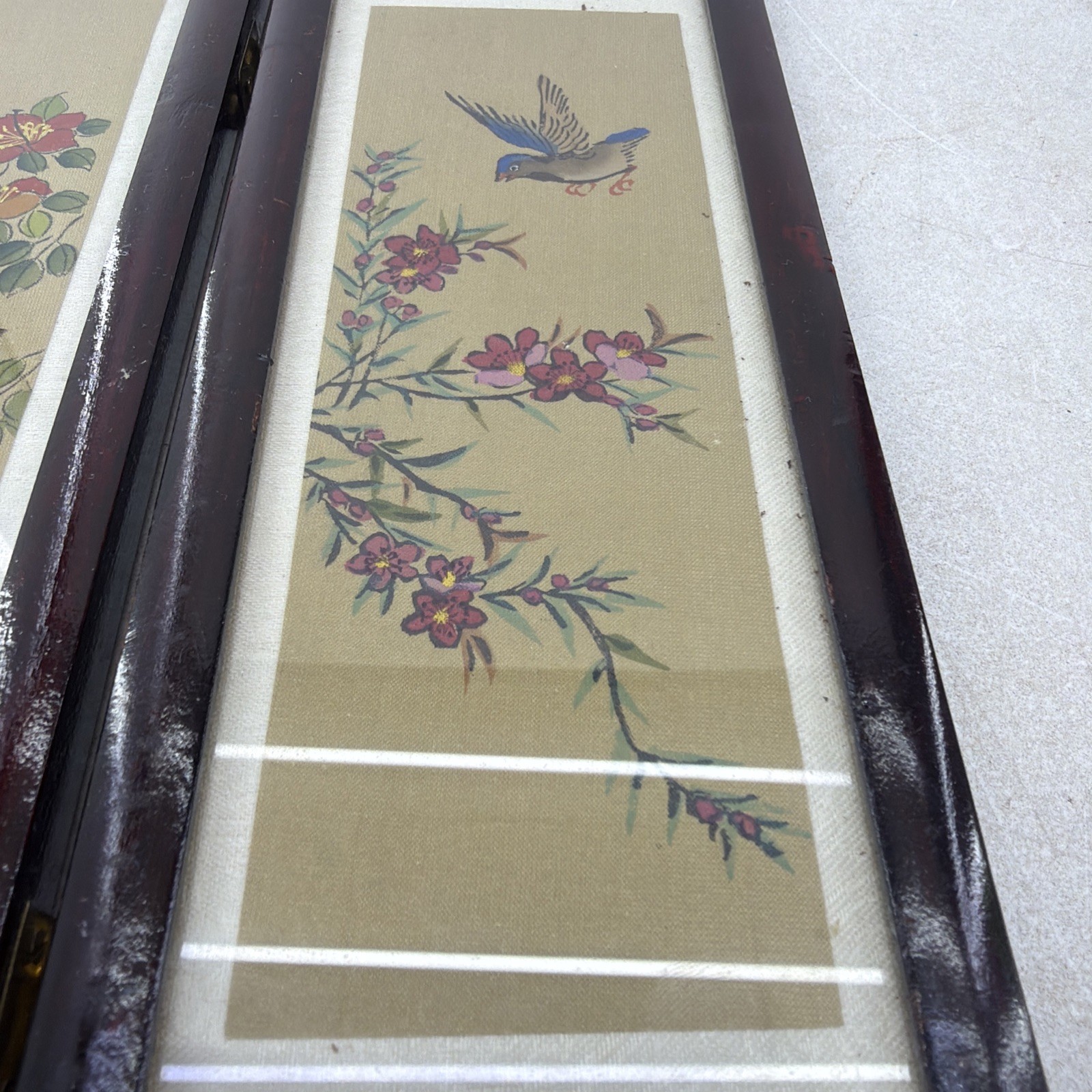 Small Vintage Chinese Folding Tabletop Screen 4 Panel 2 Sided 9.5″ x 14″