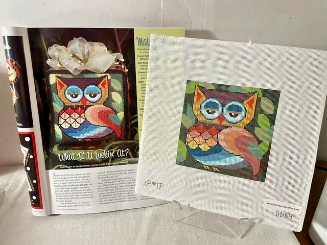 IP JP Designs OWL WHAT R U LOOKIN AT? Needlepoint Canvas w/Stitch Guide