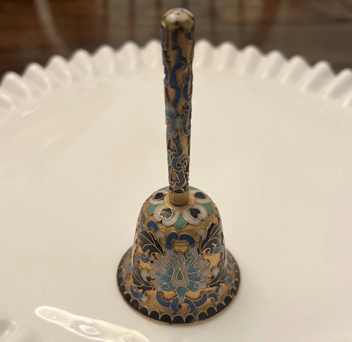 Vintage Chinese Cloisonne Enamel Floral Gold Metal Bell