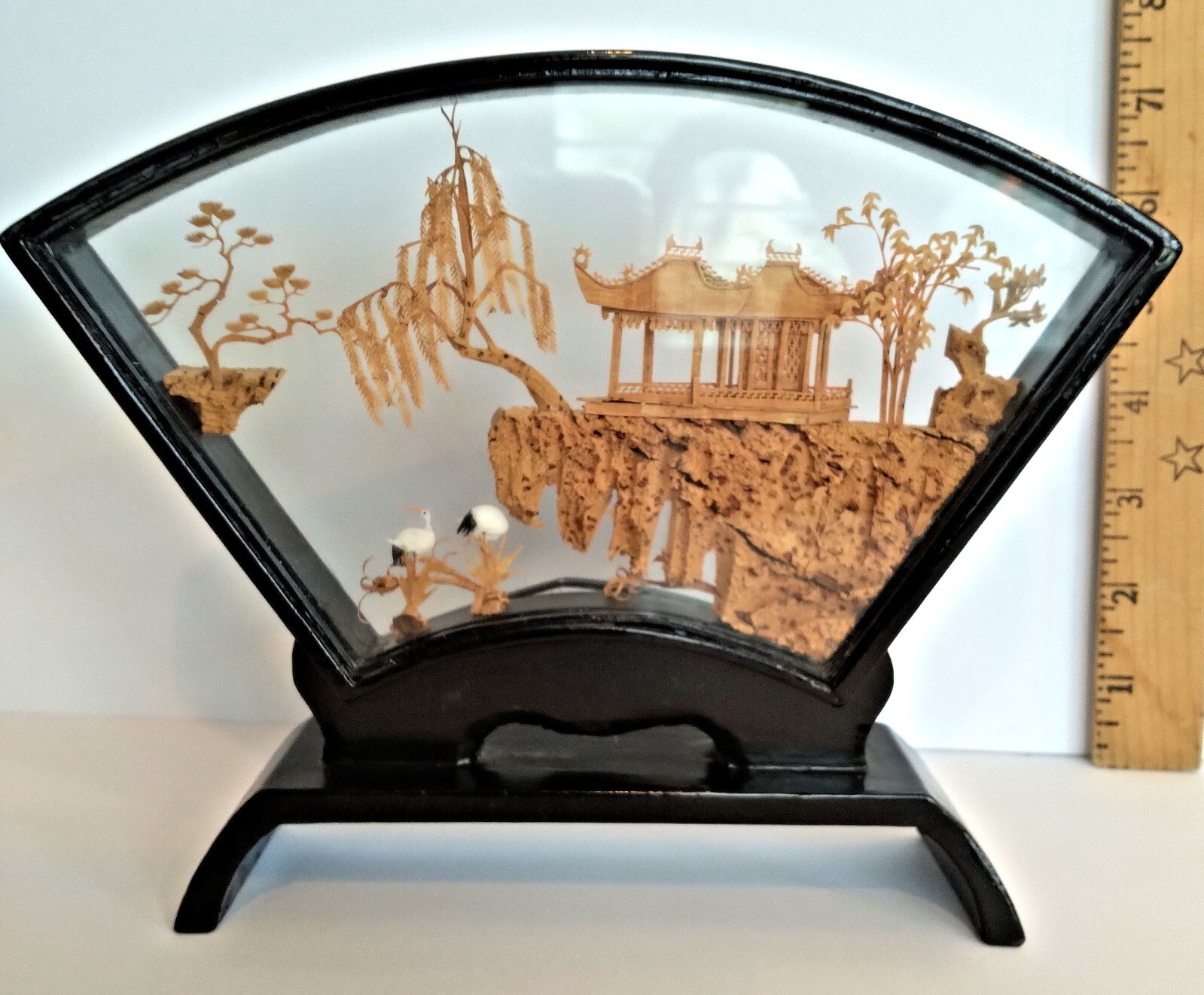 Chinese Hand-Carved Cork in Glass Shadow Box (On Display for Many Years)