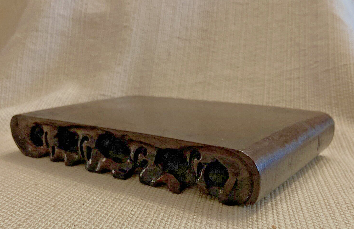 VTG 7.5″ UNIQUE CARVED WOOD RECTANGULAR VASE LAMP JAR BONSAI PLANT STAND BASE