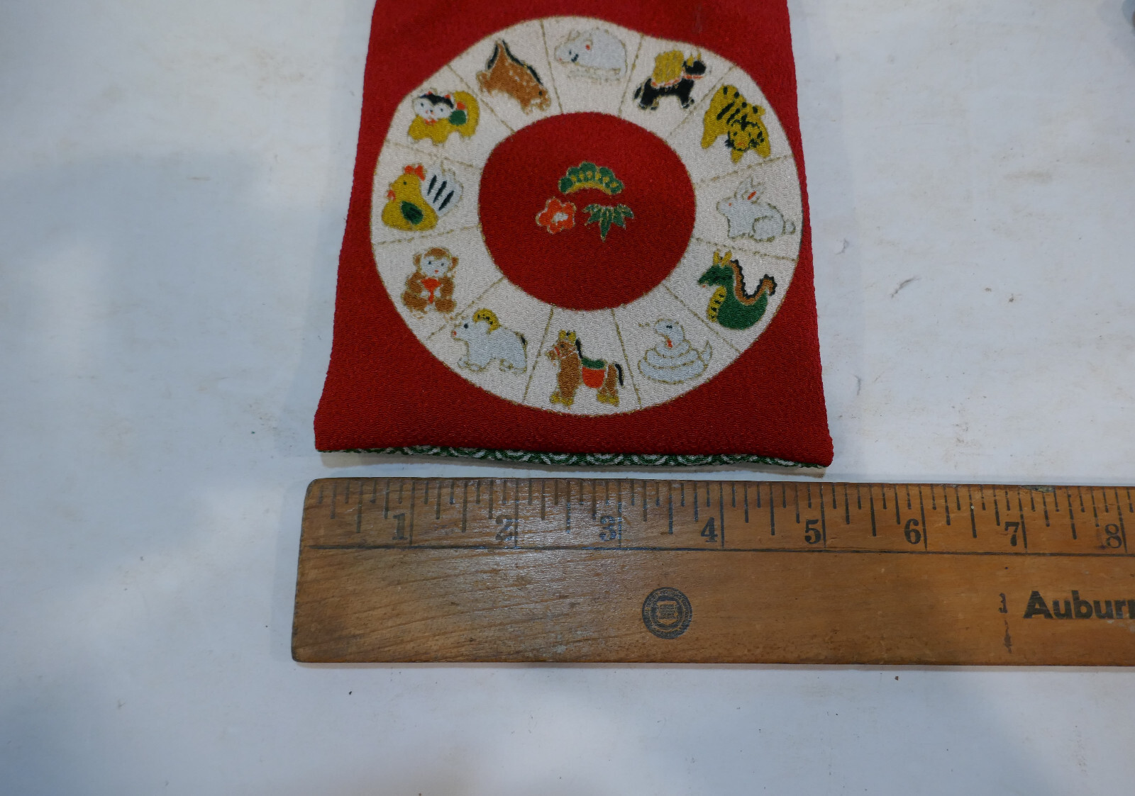 Vintage Chinese Zodiac Fabric Draw String Bag Nice Condition