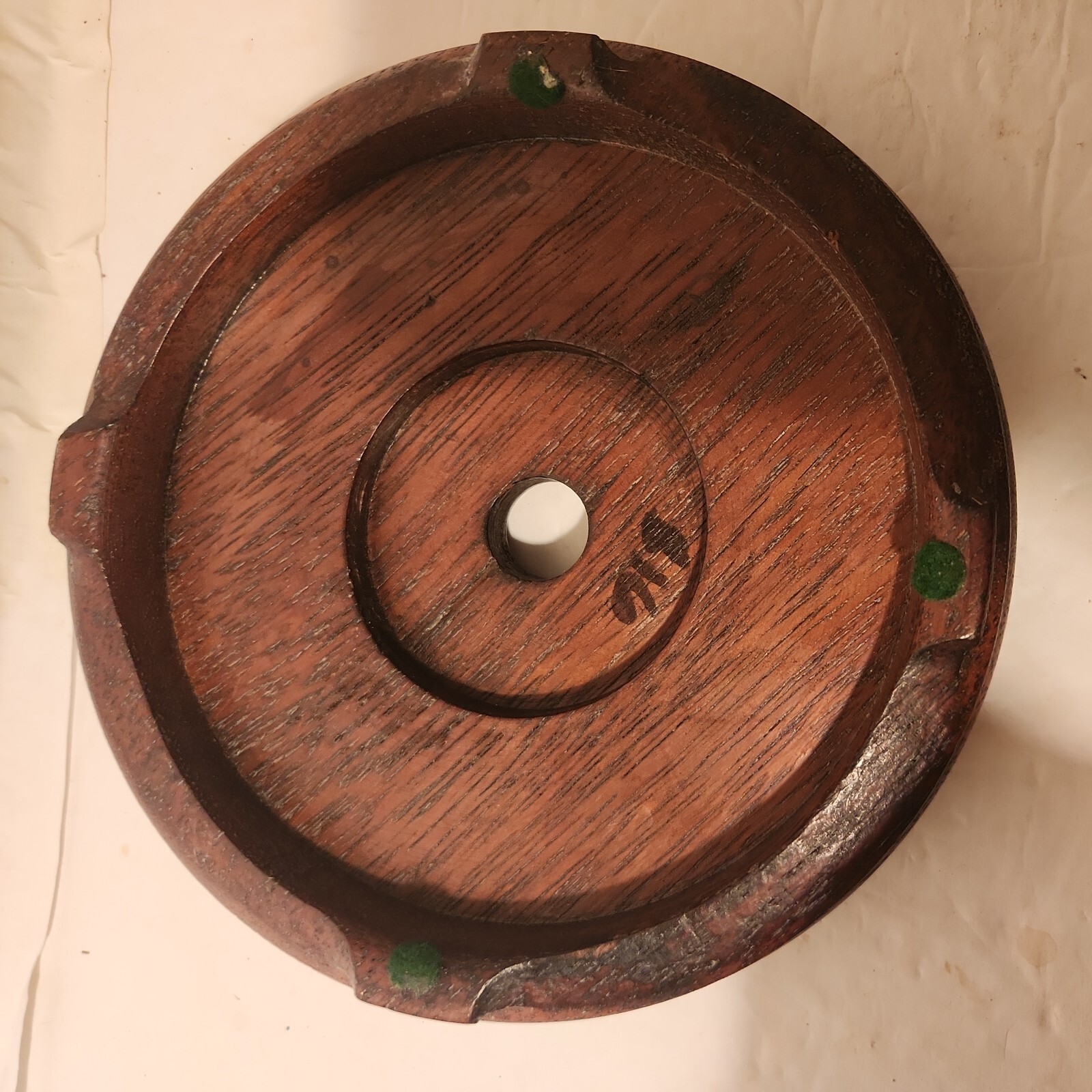 CHINESE ASIAN ?OAK WOOD PLANT VASE LAMP ROUND STAND 4 Feet 7.5″ 6 1/8″ INSET J-5