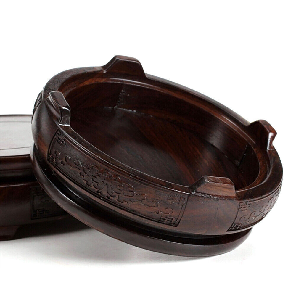 Chinese Wooden Display Stand Hand Carved Round Pedestal Bonsai Teapot Vase Base