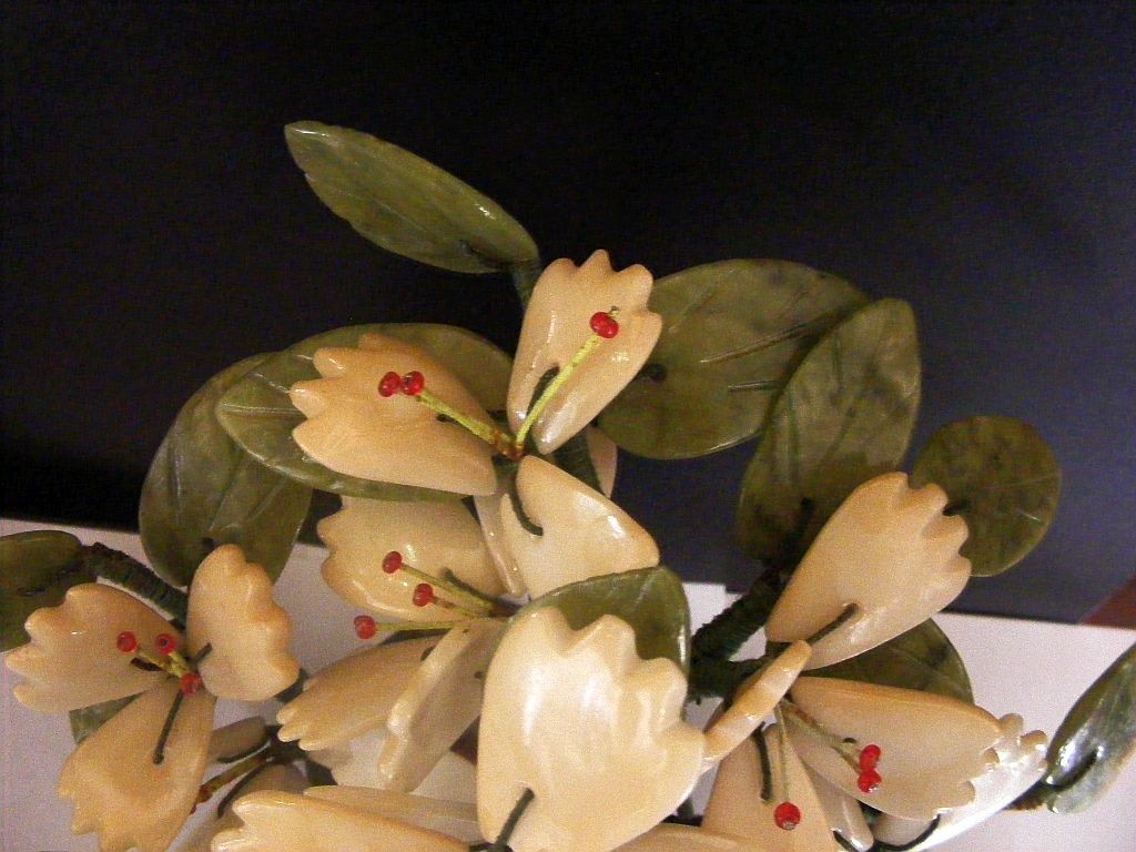 Chinese Hardstone Flower Tree Vintage Carved Jade & Stone 7 1/2″