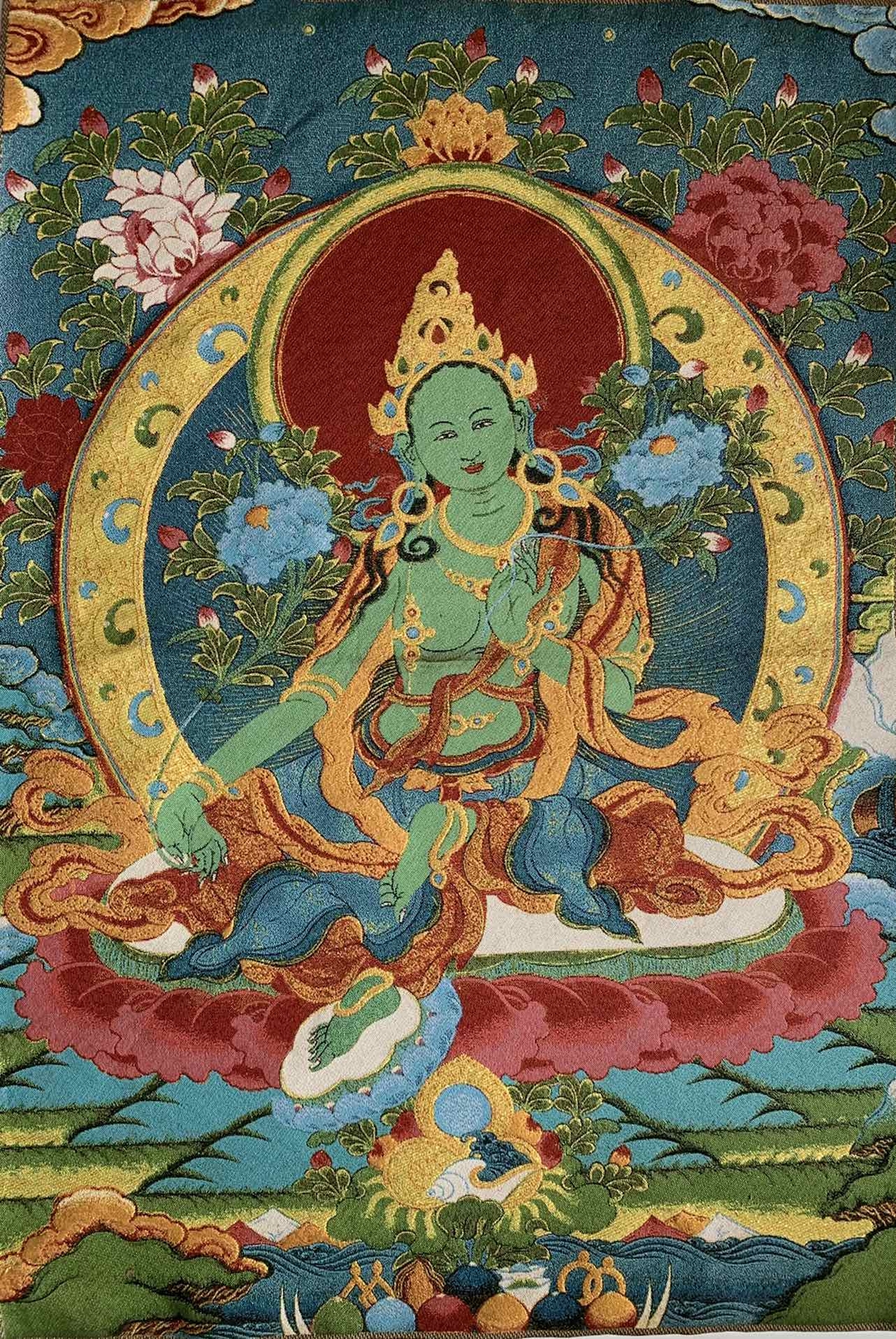 36″ Tibet Tibetan Cloth Silk Buddhism Green Tara Guanyin Tangka Thangka Mural 5