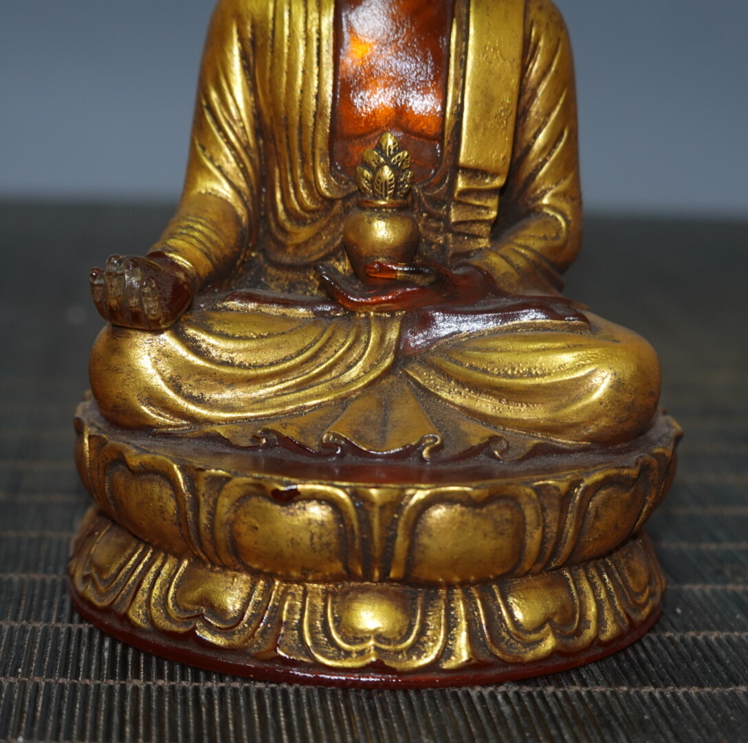 4.7″ Chinese Coloured Glaze Paintings Gild Buddhism Medicine Buddha Sit Statue