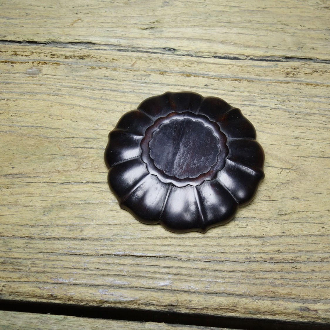 Vintage Hand Carved Sandalwood Lotus Tea Coaster Cup Mat Table Pad Decor 8.5cm