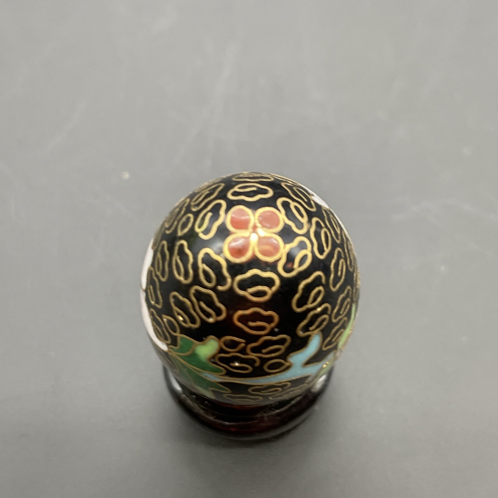 Cloisonné Eggs & Wooden Stands Floral Multicolor & Gold Design Small