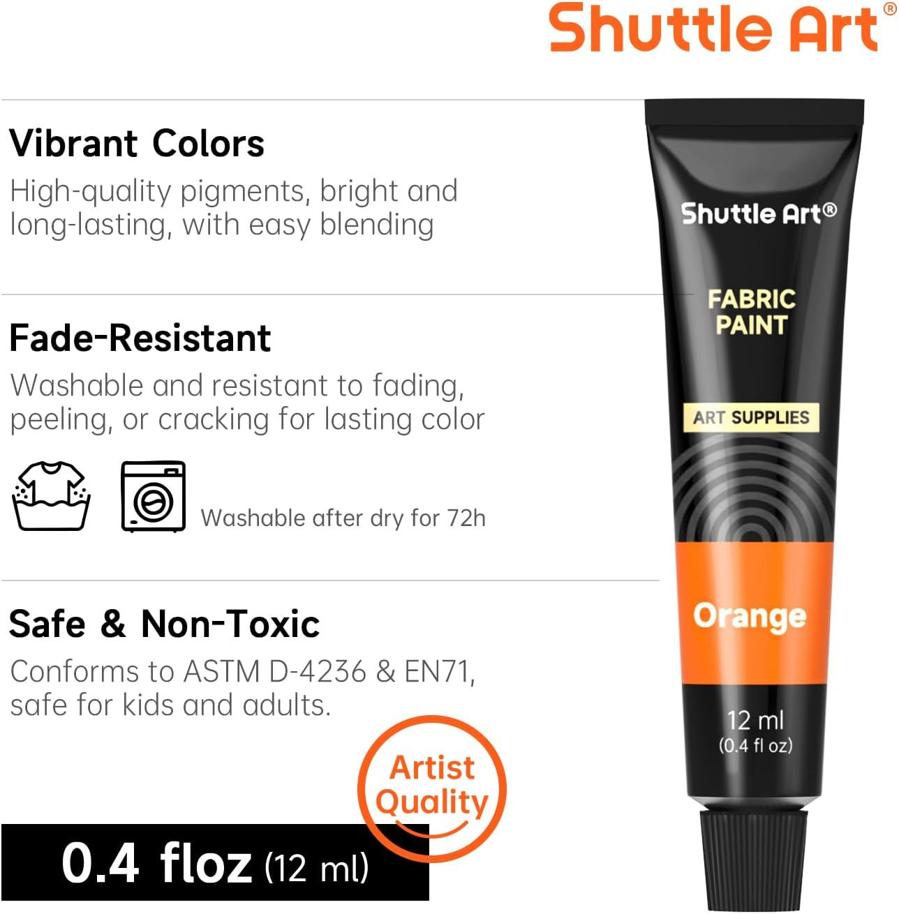 Fabric Paint, 15 X 12Ml Tubes Permanent Soft Fabric Paint with 3 Brushes, Non-To