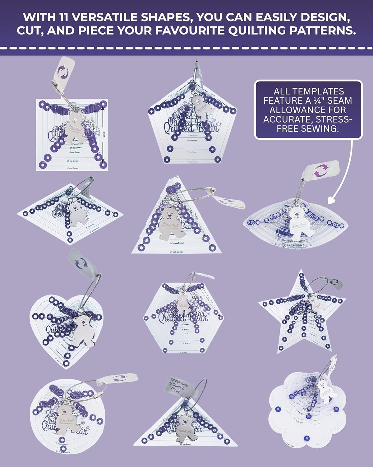 Square Quilting Templates – 8 Clear Non-Slip Acrylic Quilt Templates for Prec…