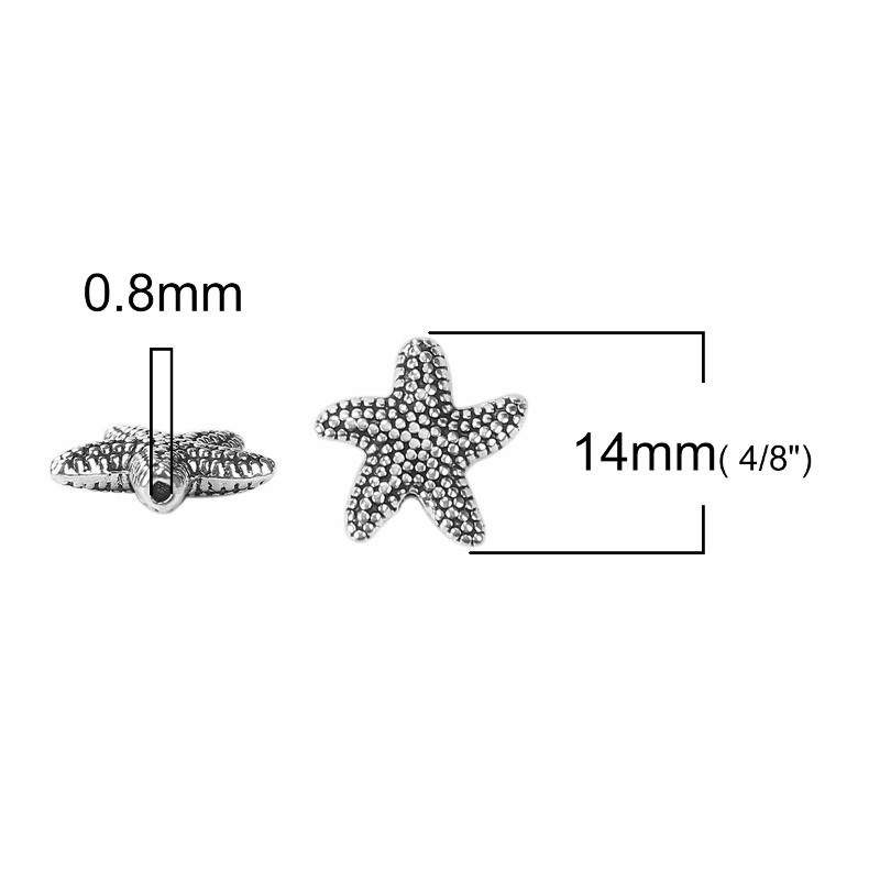 Starfish 14mm Antique Silver Plated Spacer Ocean Beads B2146 – 10, 20 Or 50PCs