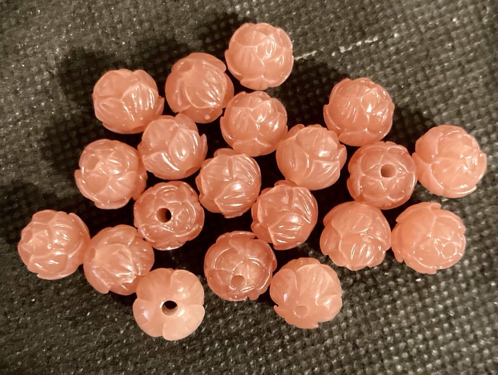Carved Pink Lotus Bloom Resin 14 MM Beads Lot of 20