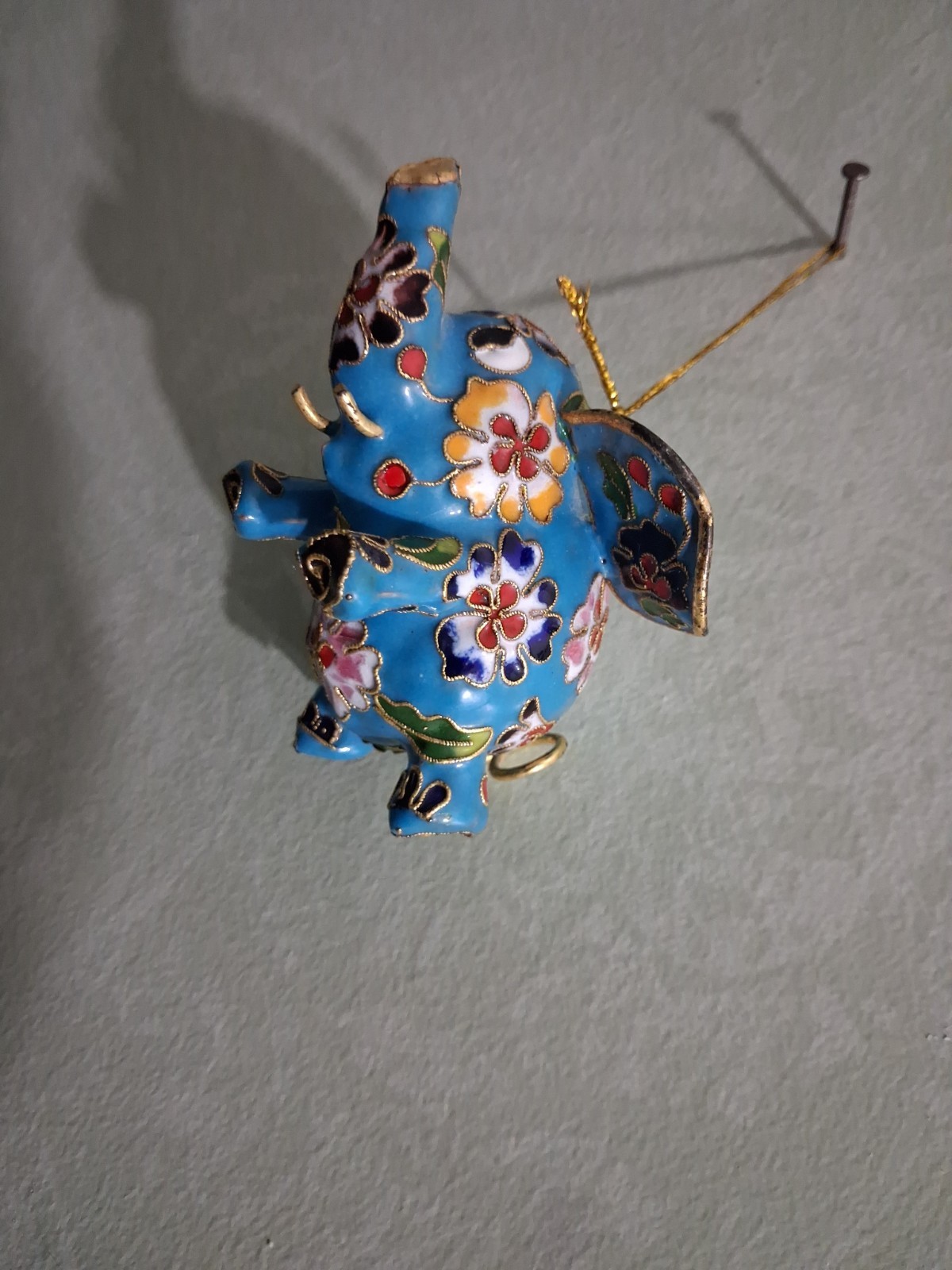 Multicolored, Base Blue floral Chinese cloisonné elephant ornament