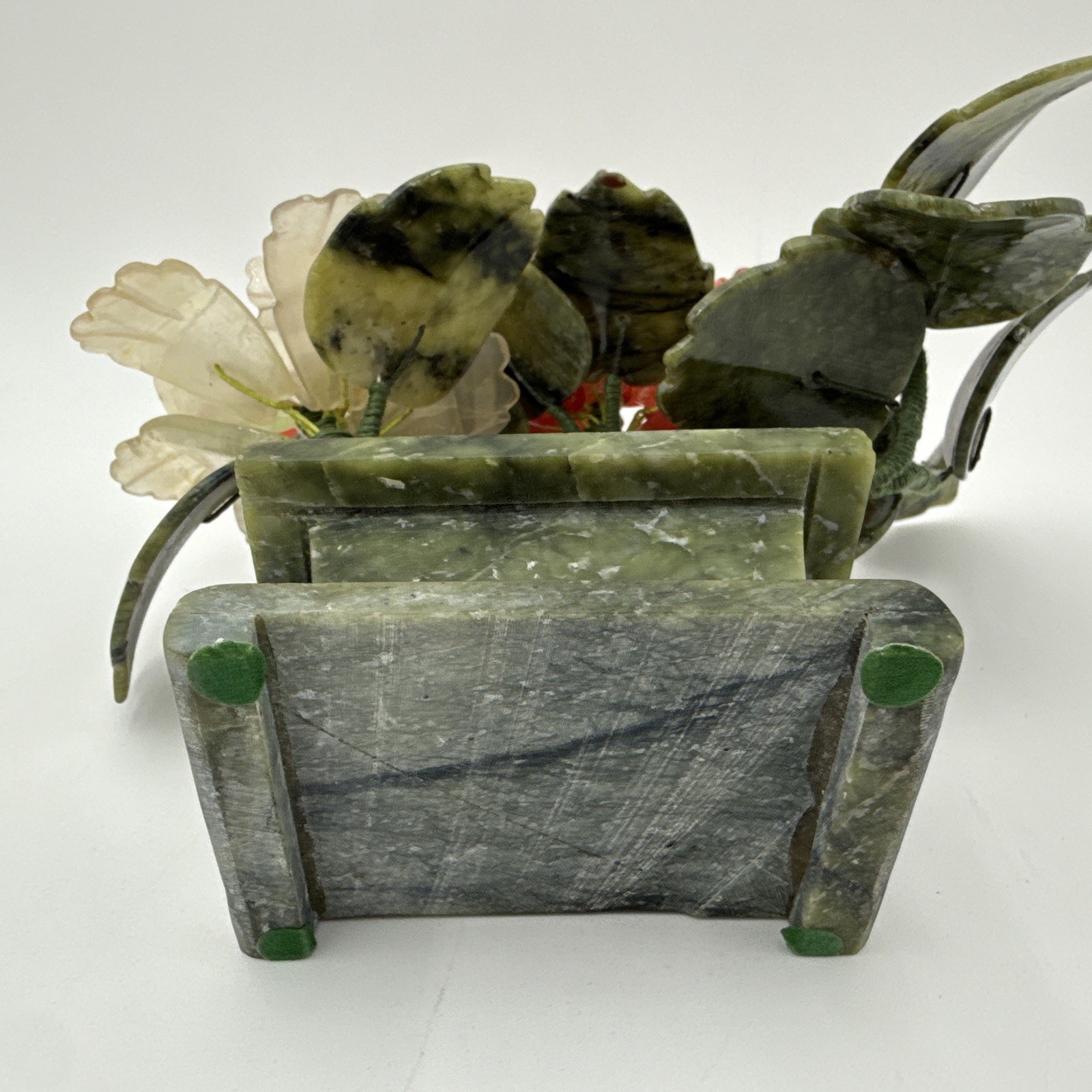 Vintage Chinese Jade Quartz Bonsai Tree Floral In Celadon Pot Carved Flower Tree