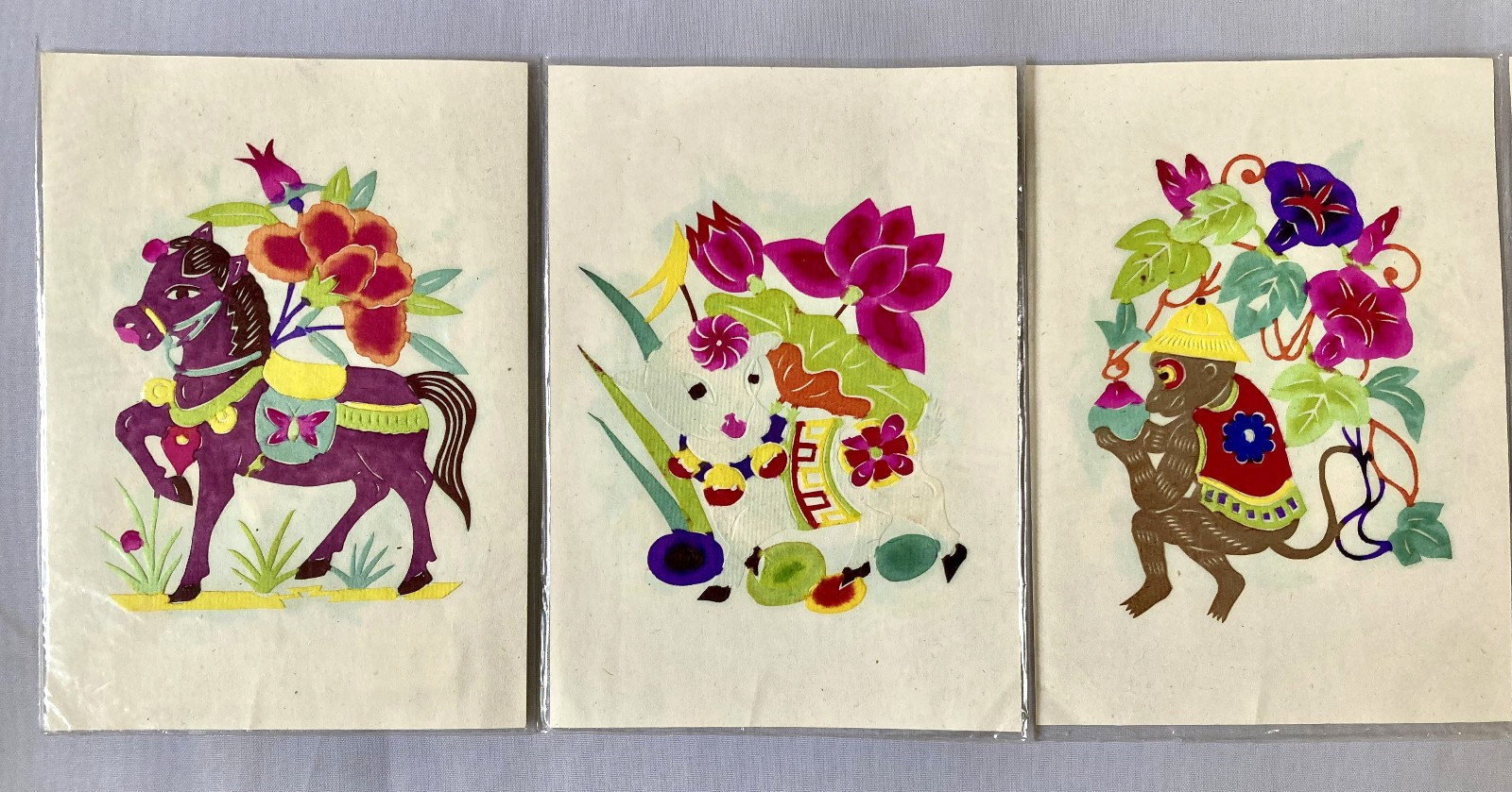 Vintage Chinese Zodiac Images: 12 Painted Embossed Fold Out Horoscope Cards